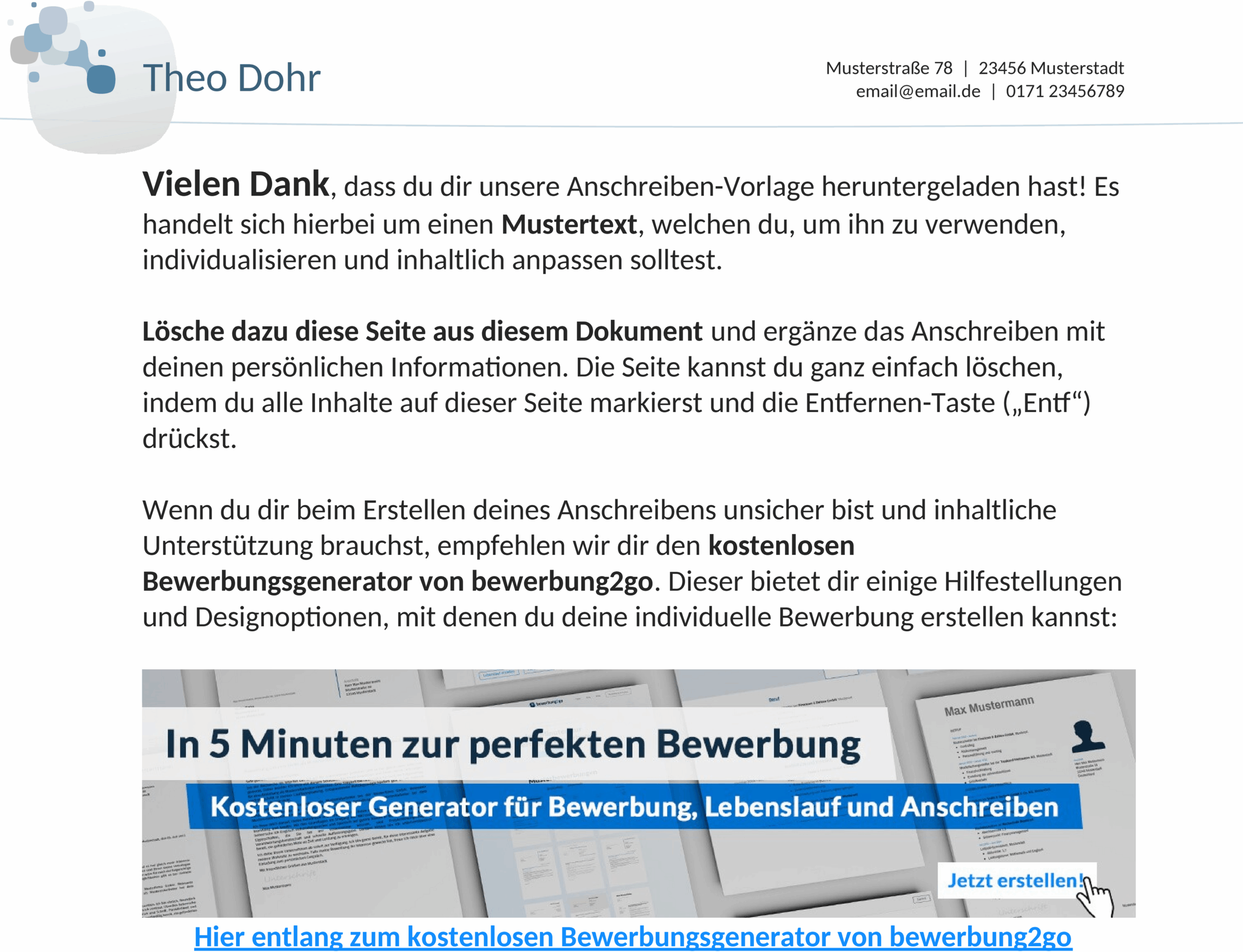 Anschreibenvorlage Studium Word-Dokument