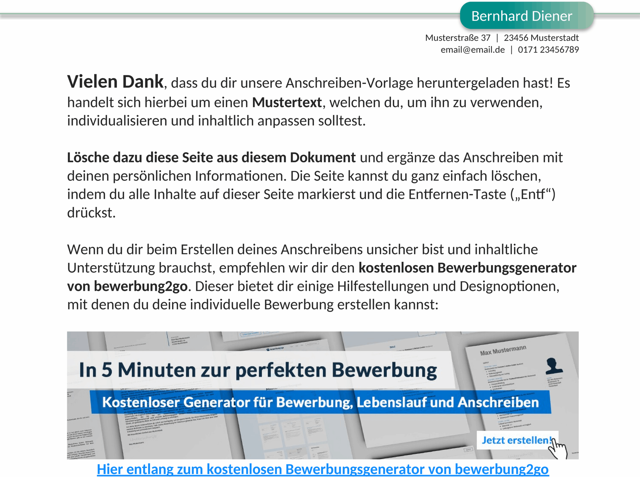 Word-Vorlage für Anschreiben