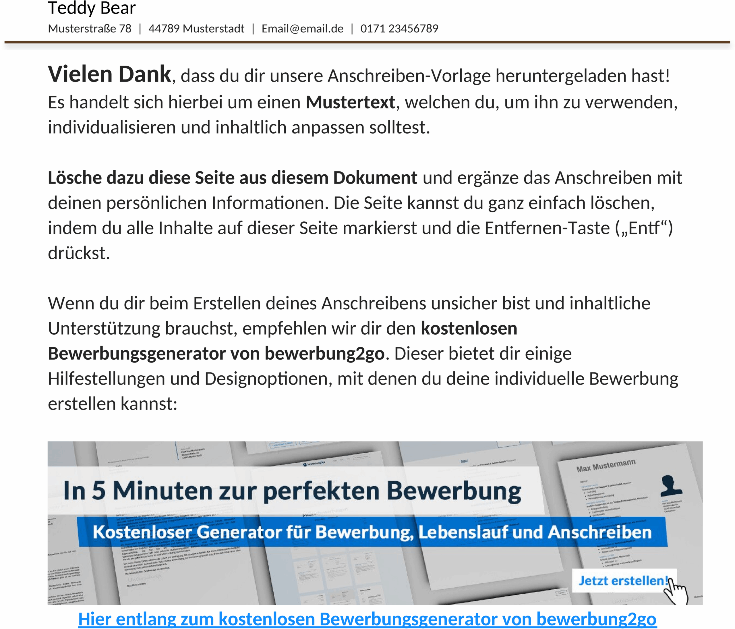Anschreibenvorlage im Word-Format für Bewerbungen