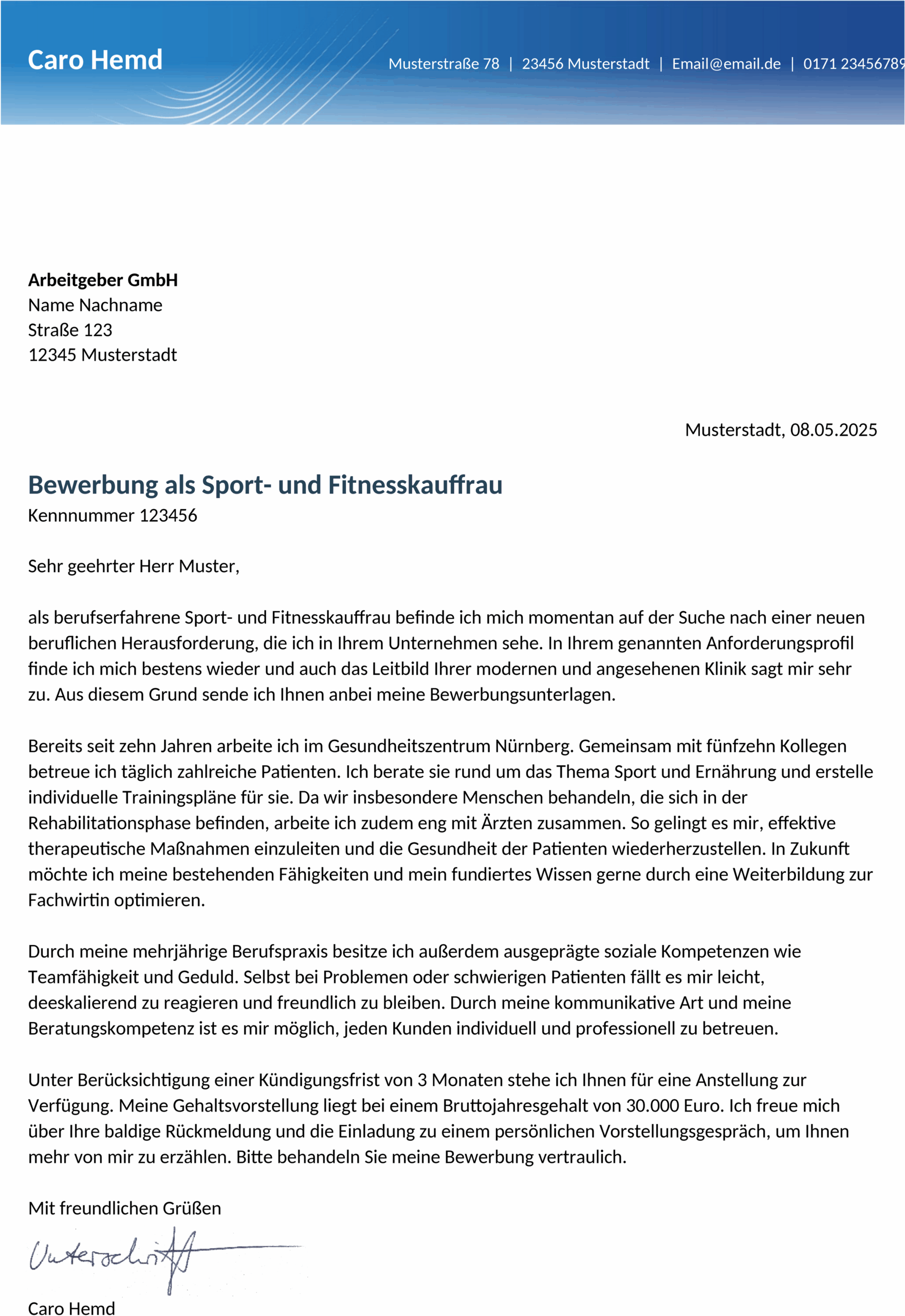 Anschreibenvorlage für Bewerbungen im Word-Format