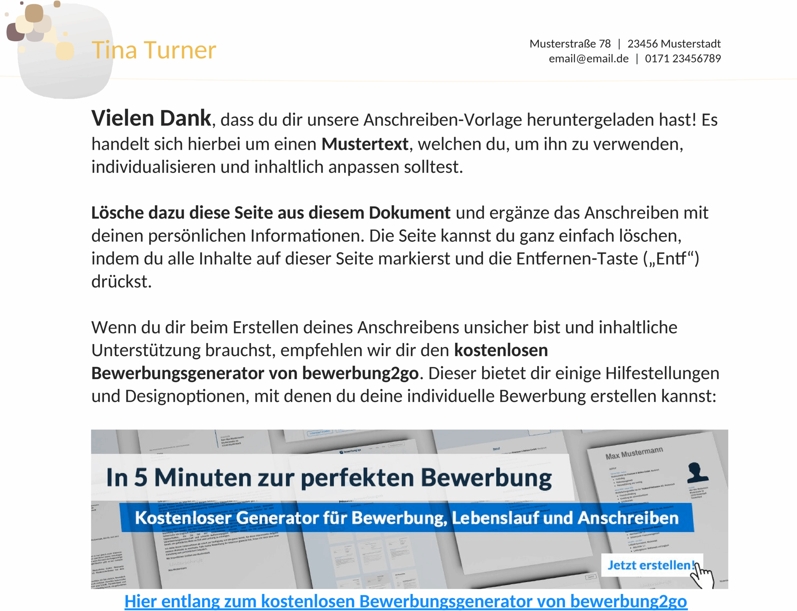 Anschreibenvorlage Kreativ für Word