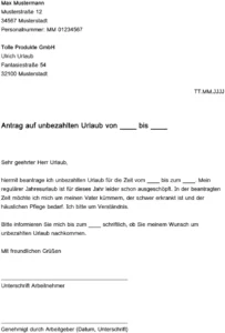 antrag-unbezahlten-urlaub-vorlage