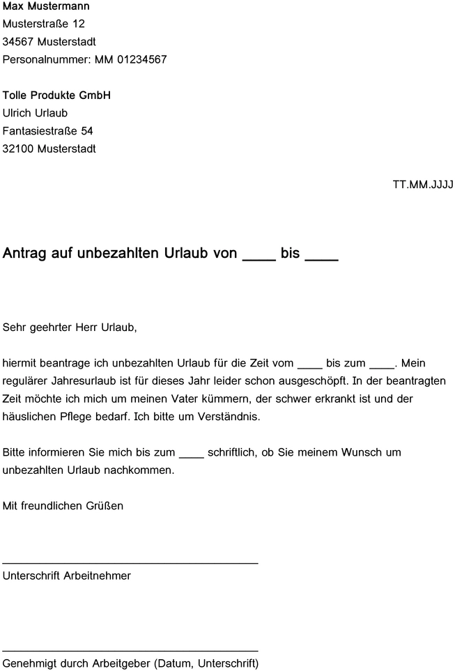 antrag-unbezahlten-urlaub-vorlage