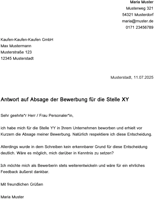 antwort-absage-bewerbung-vorlage