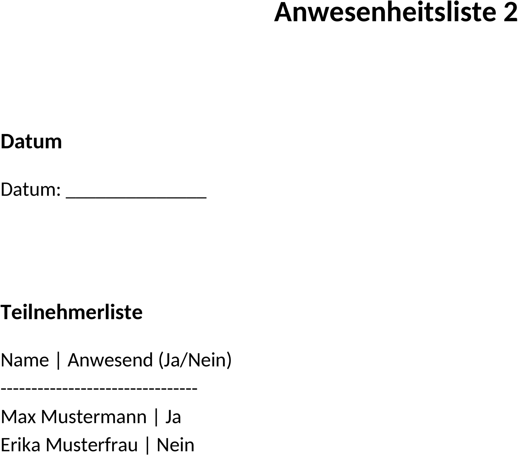Anwesenheitsliste als Word-Datei