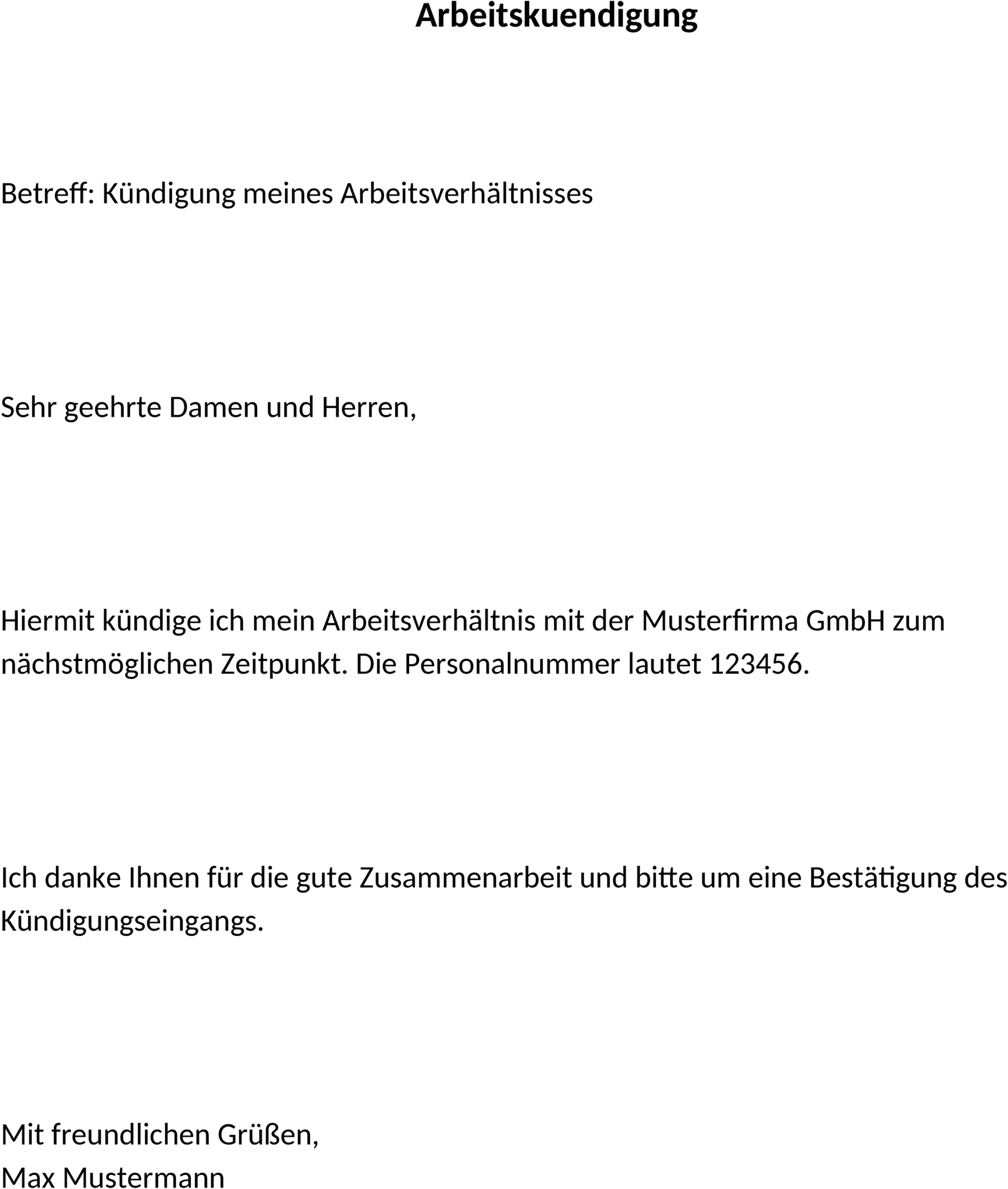 Arbeitskündigung Word-Dokument