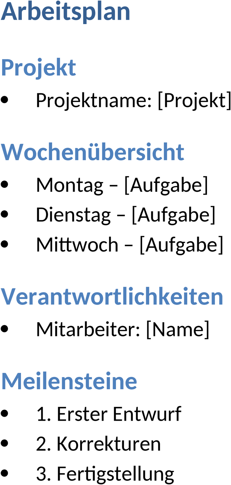 Arbeitsplan Word-Dokument