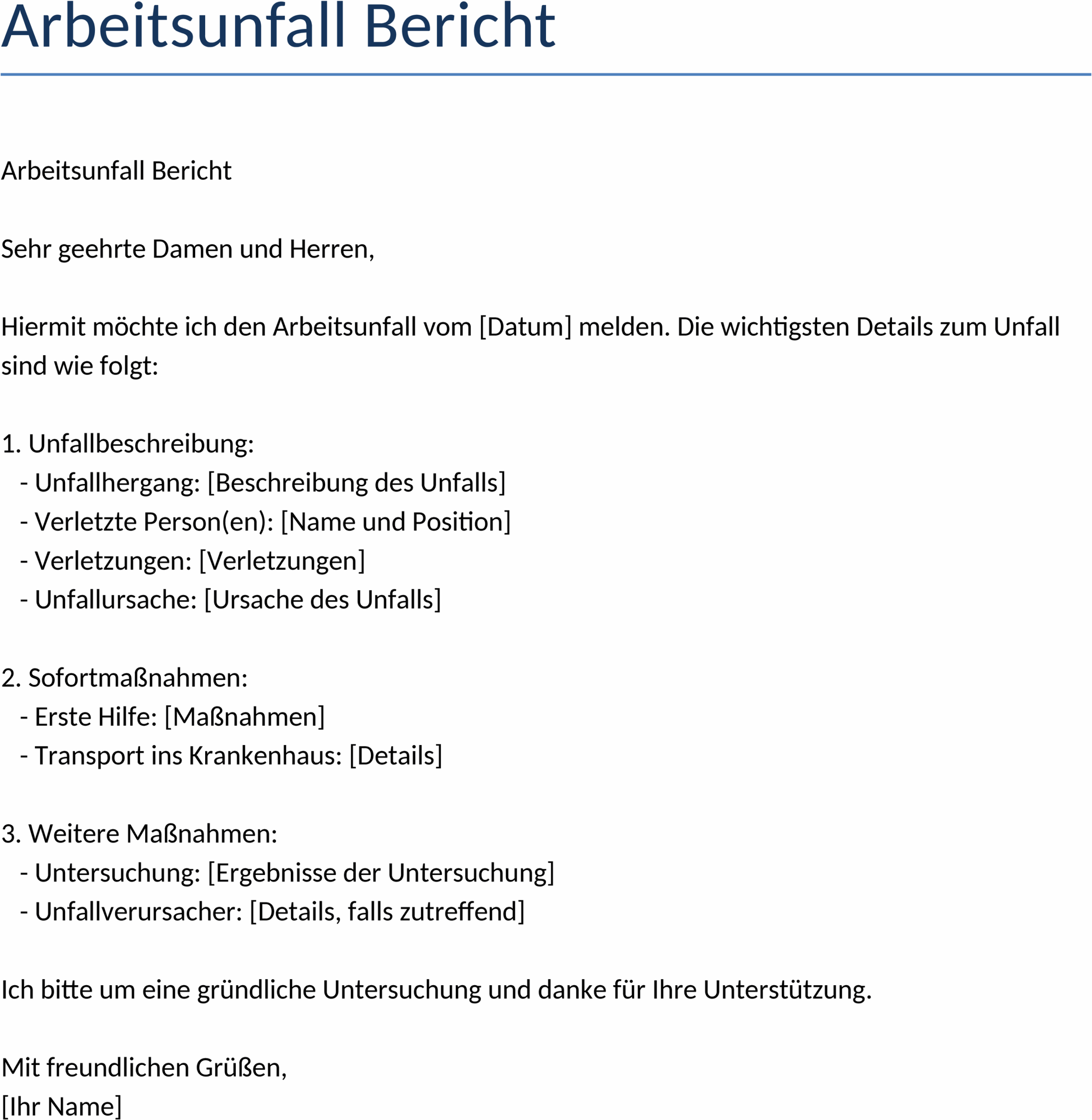 Word-Vorlage: Arbeitsunfall-Bericht
