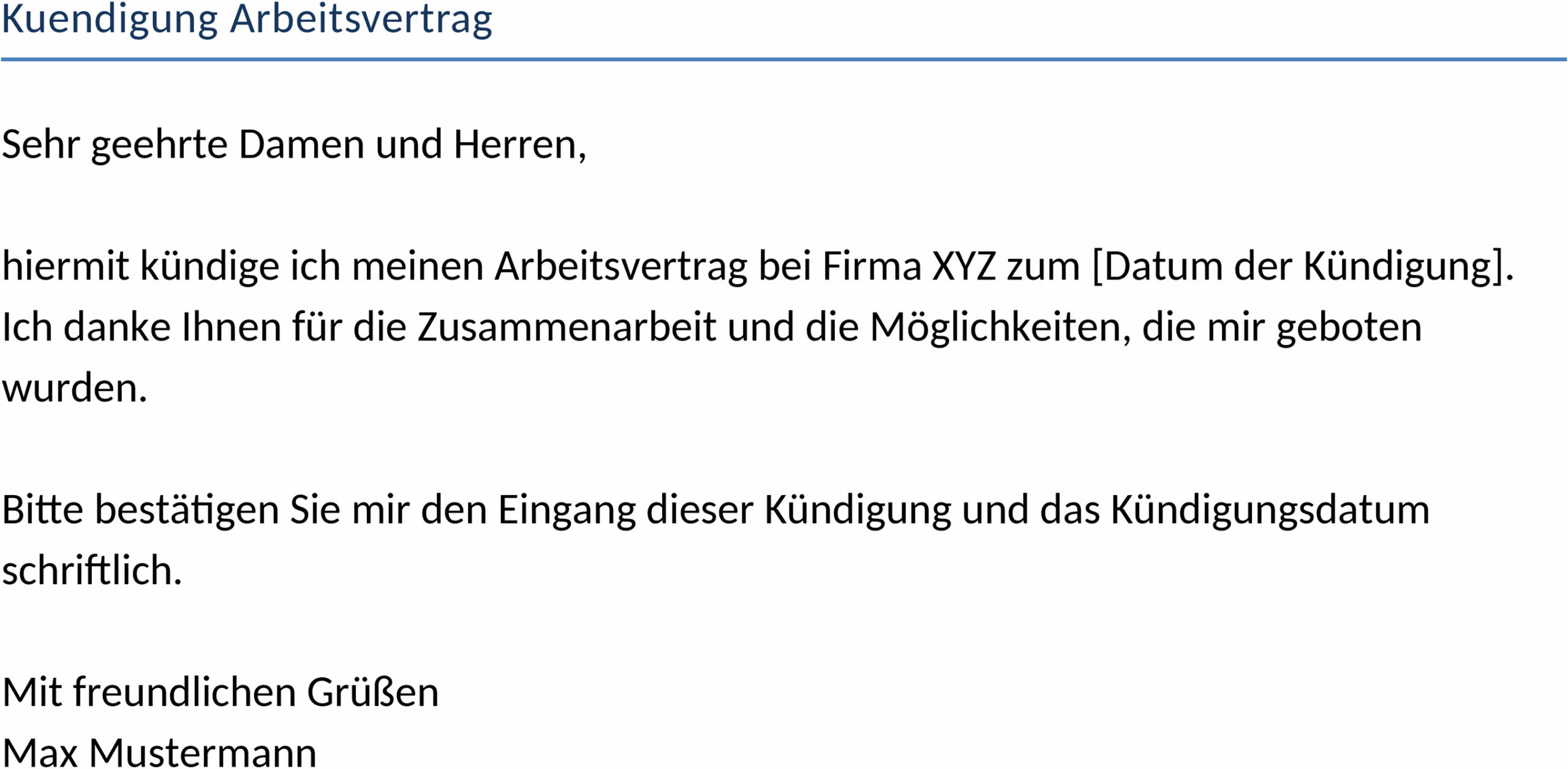 Arbeitsvertrag Kündigung Word-Vorlage