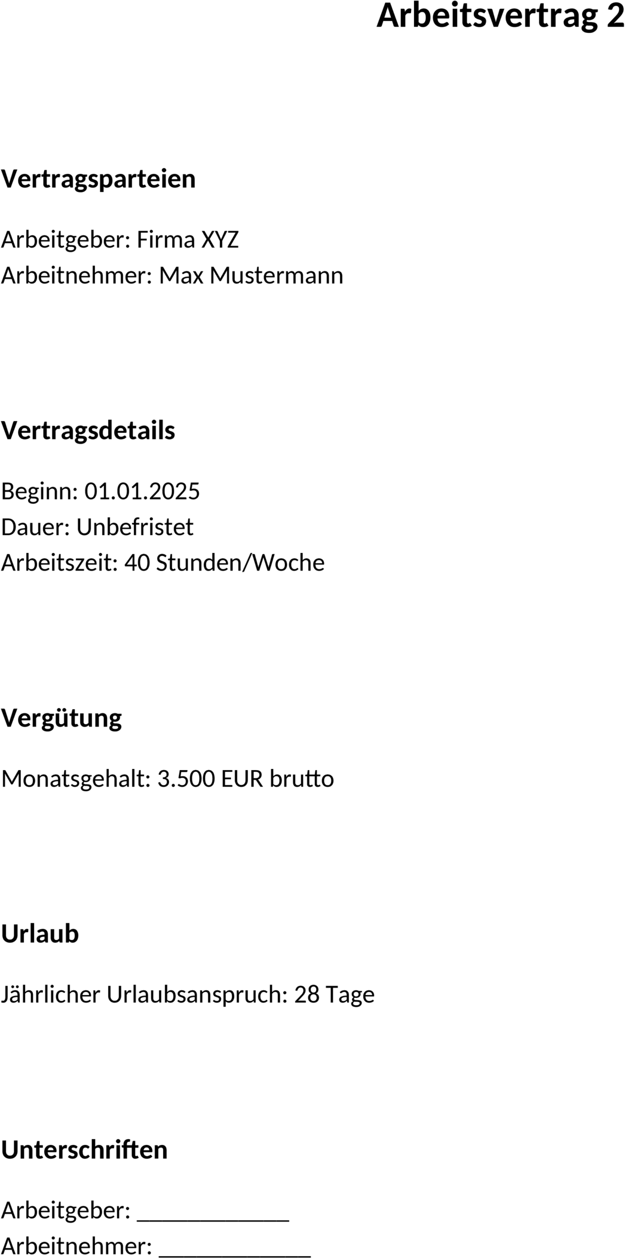 Arbeitsvertrag Word-Dokument