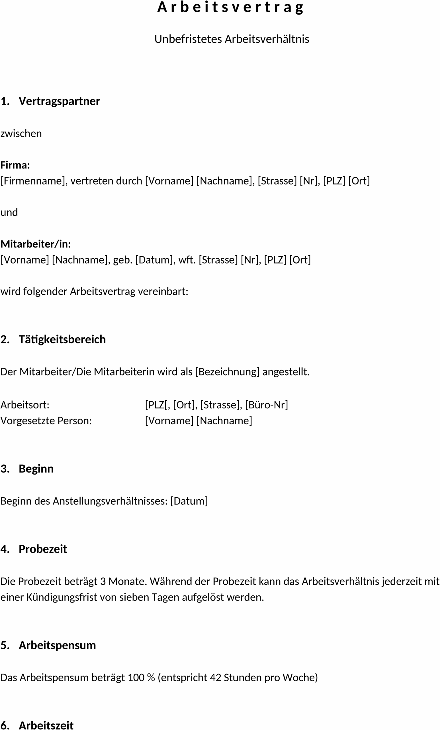 Word-Arbeitsvertrag-Vorlage