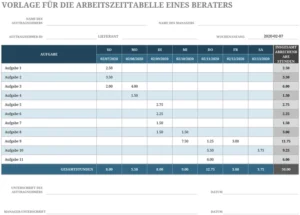 arbeitszeittabelle-eines-beraters-vorlage
