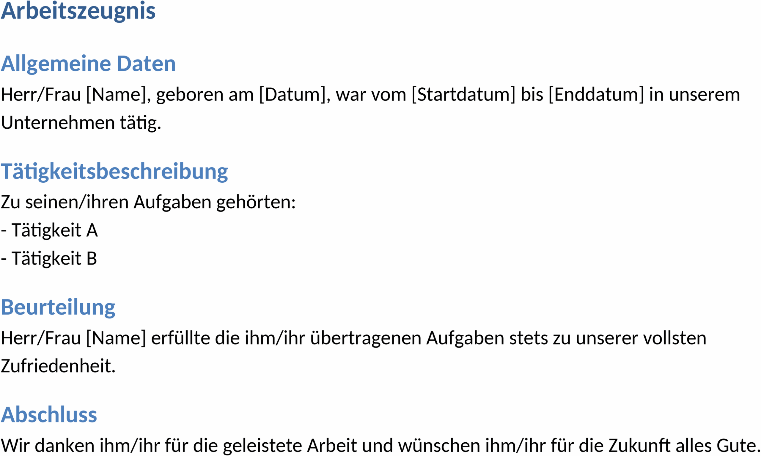 Arbeitszeugnis Word-Vorlage