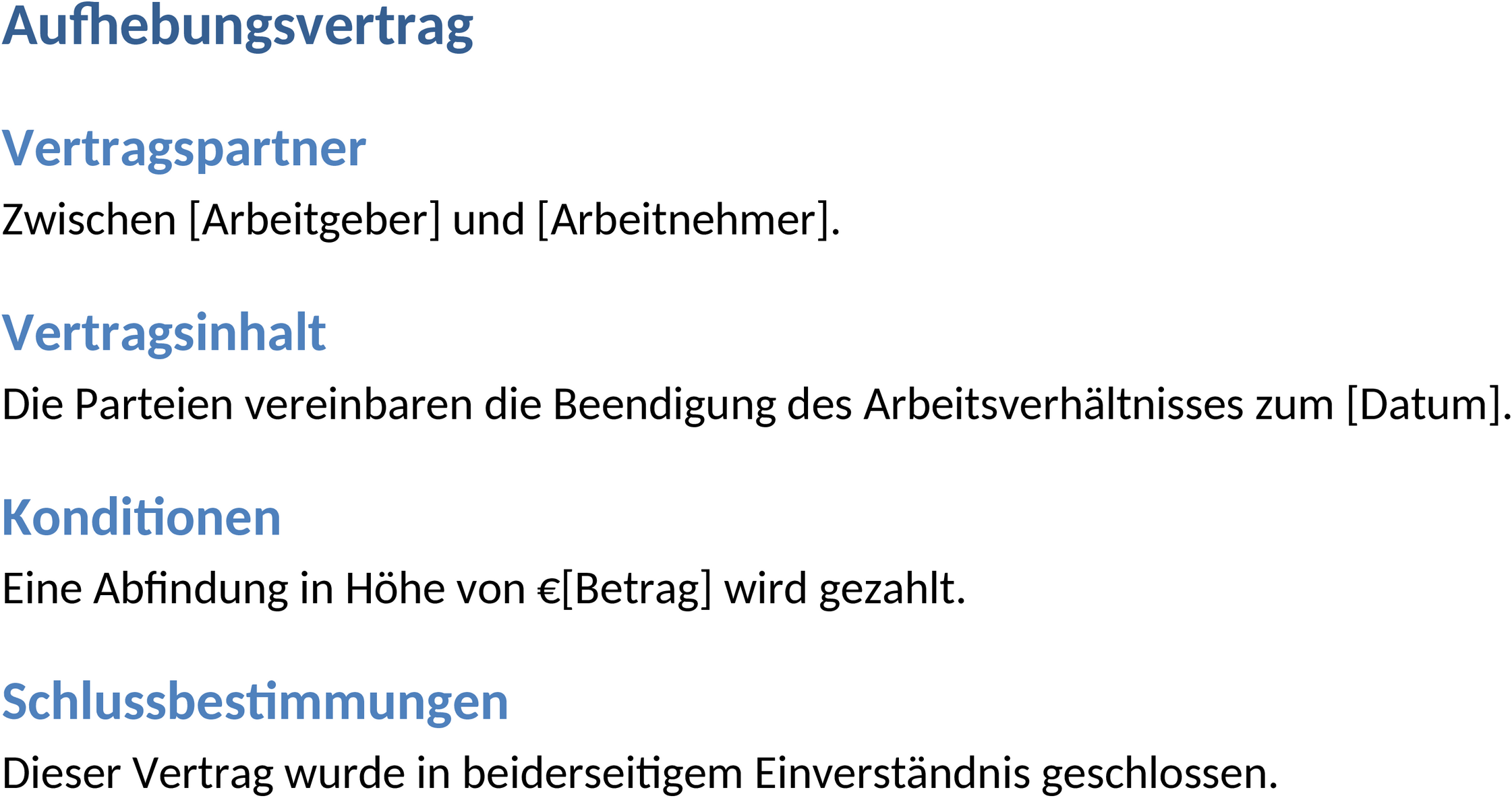 Aufhebungsvertrag Word-Vorlage