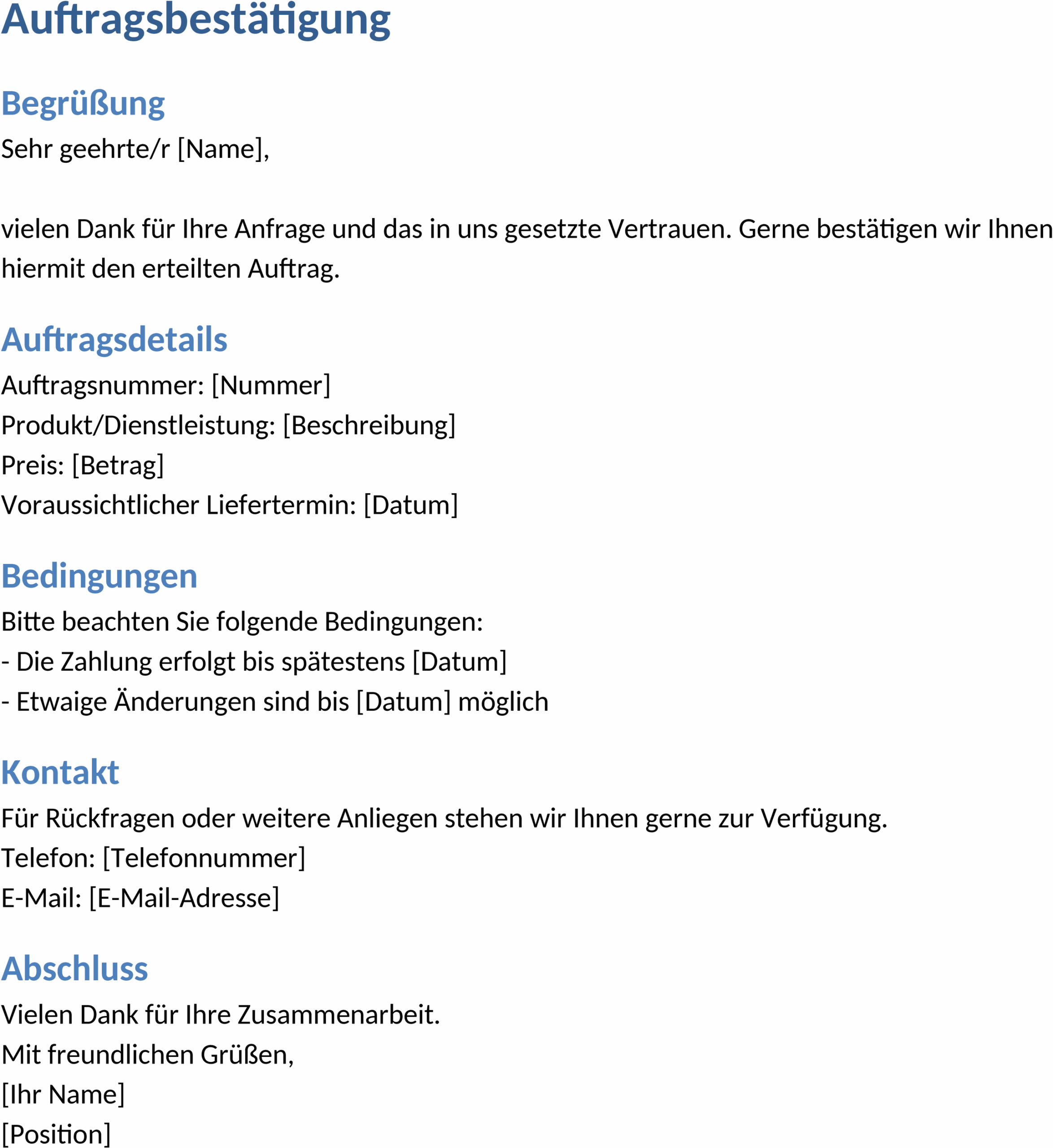 Auftragsbestätigung Word-Vorlage