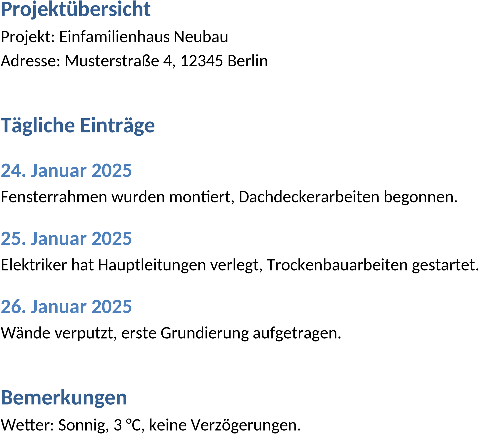 Bautagebuch Word-Vorlage
