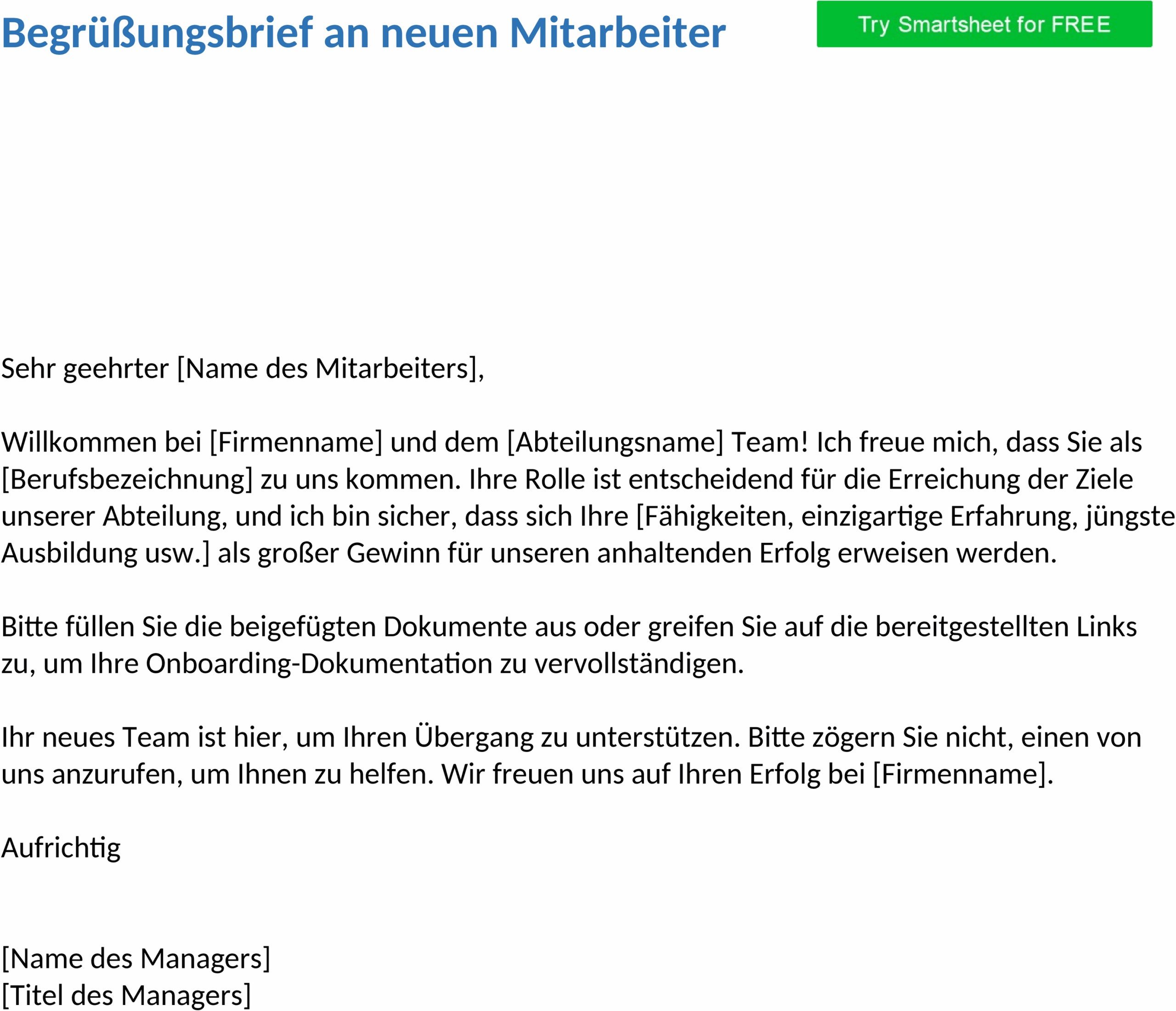 Begrüßungsbrief für neue Mitarbeiter im DOCX-Format