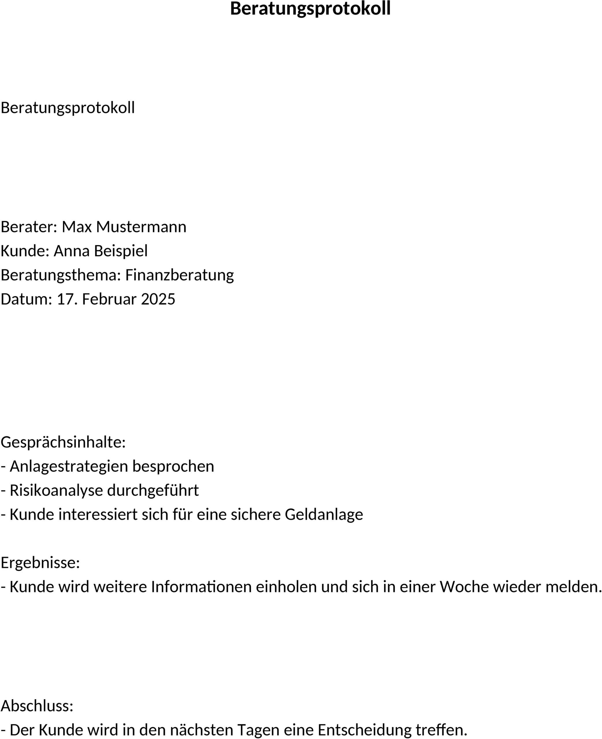 Beratungsprotokoll Word Template