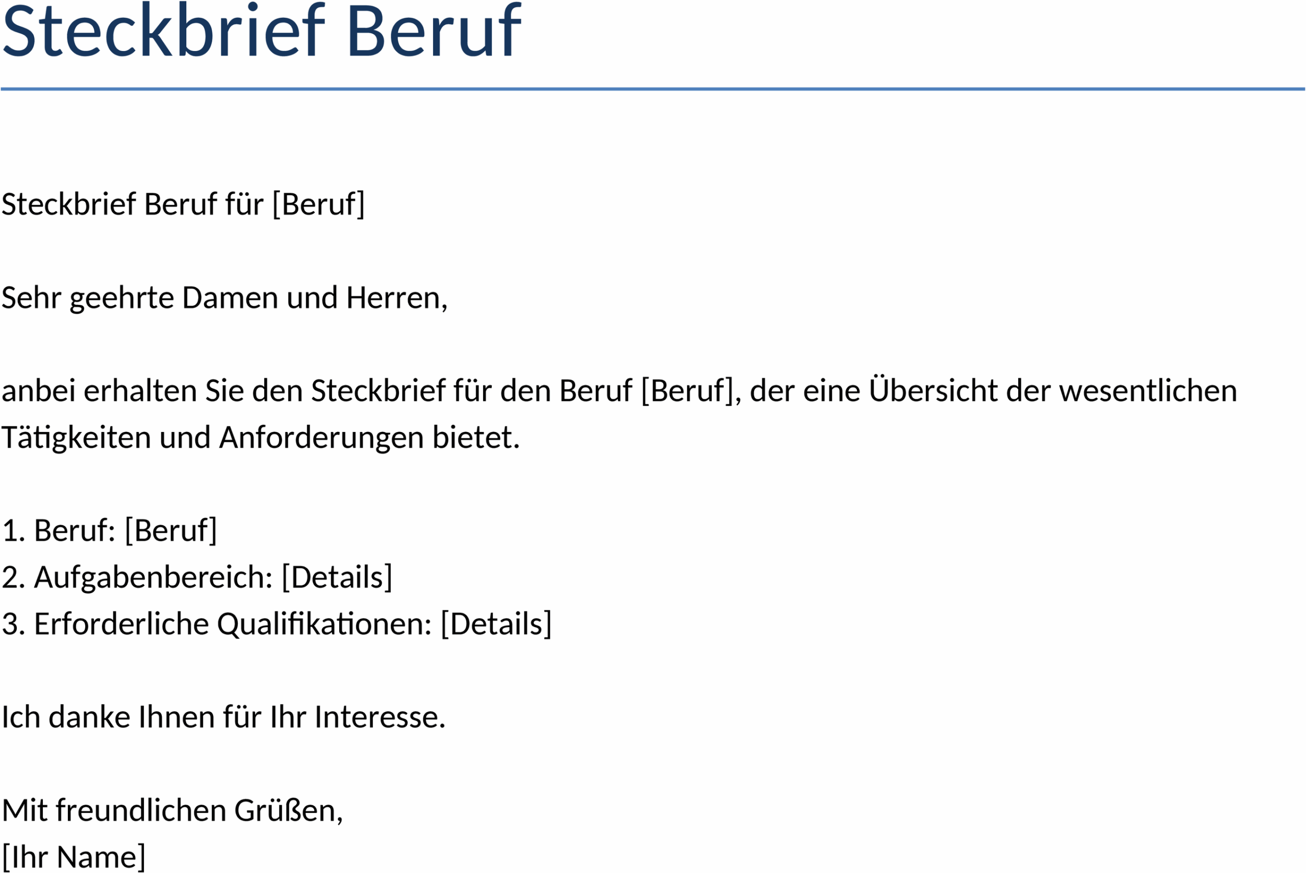 Berufssteckbrief Word-Dokument
