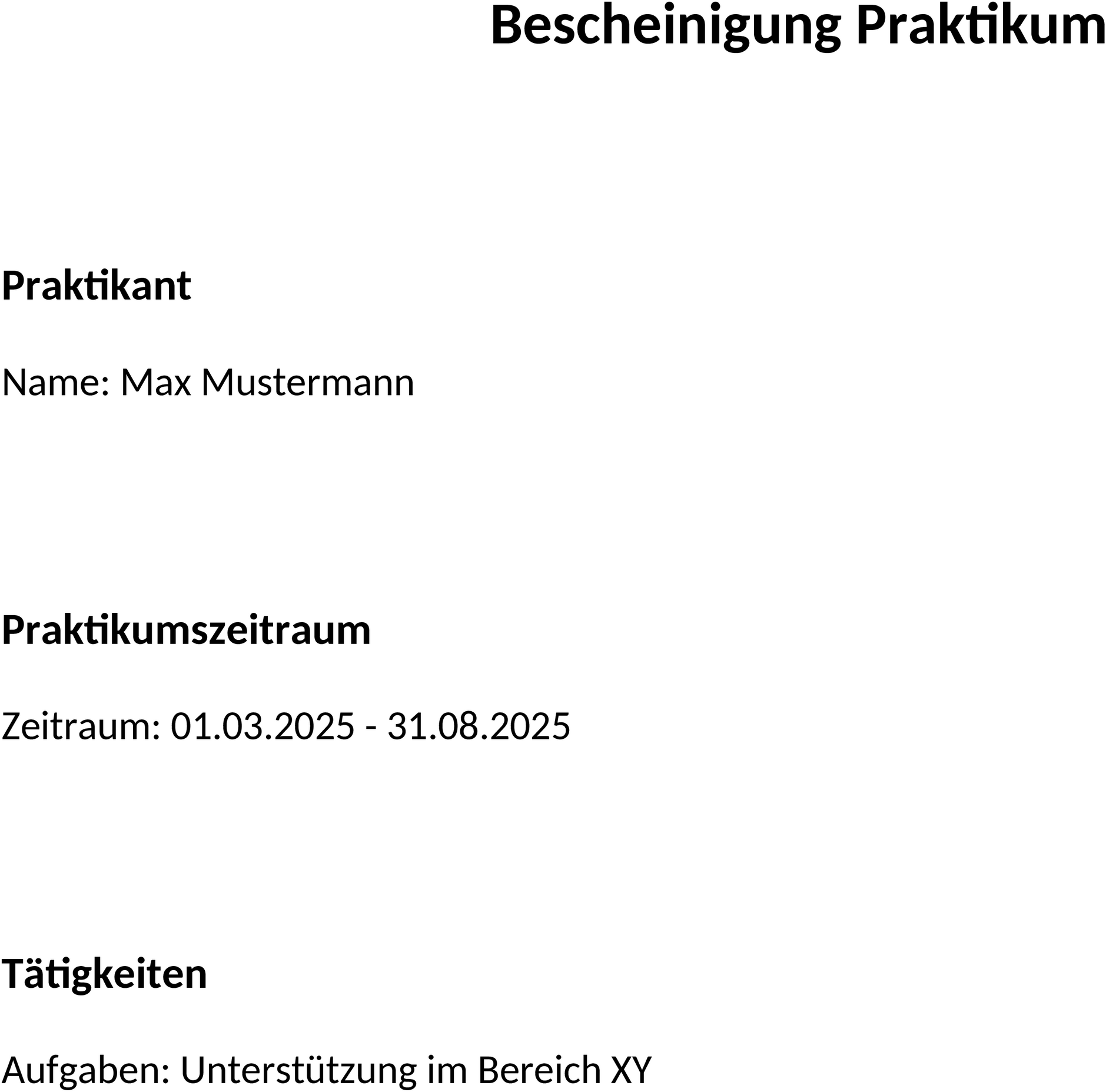 Bescheinigung Praktikum als Word-Dokument
