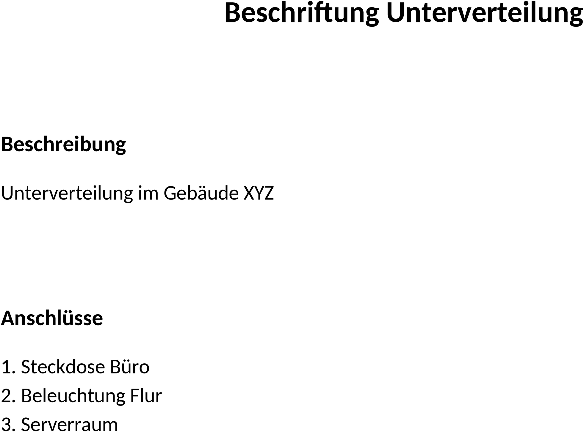 Beschriftungsvorlage Unterverteilung Word
