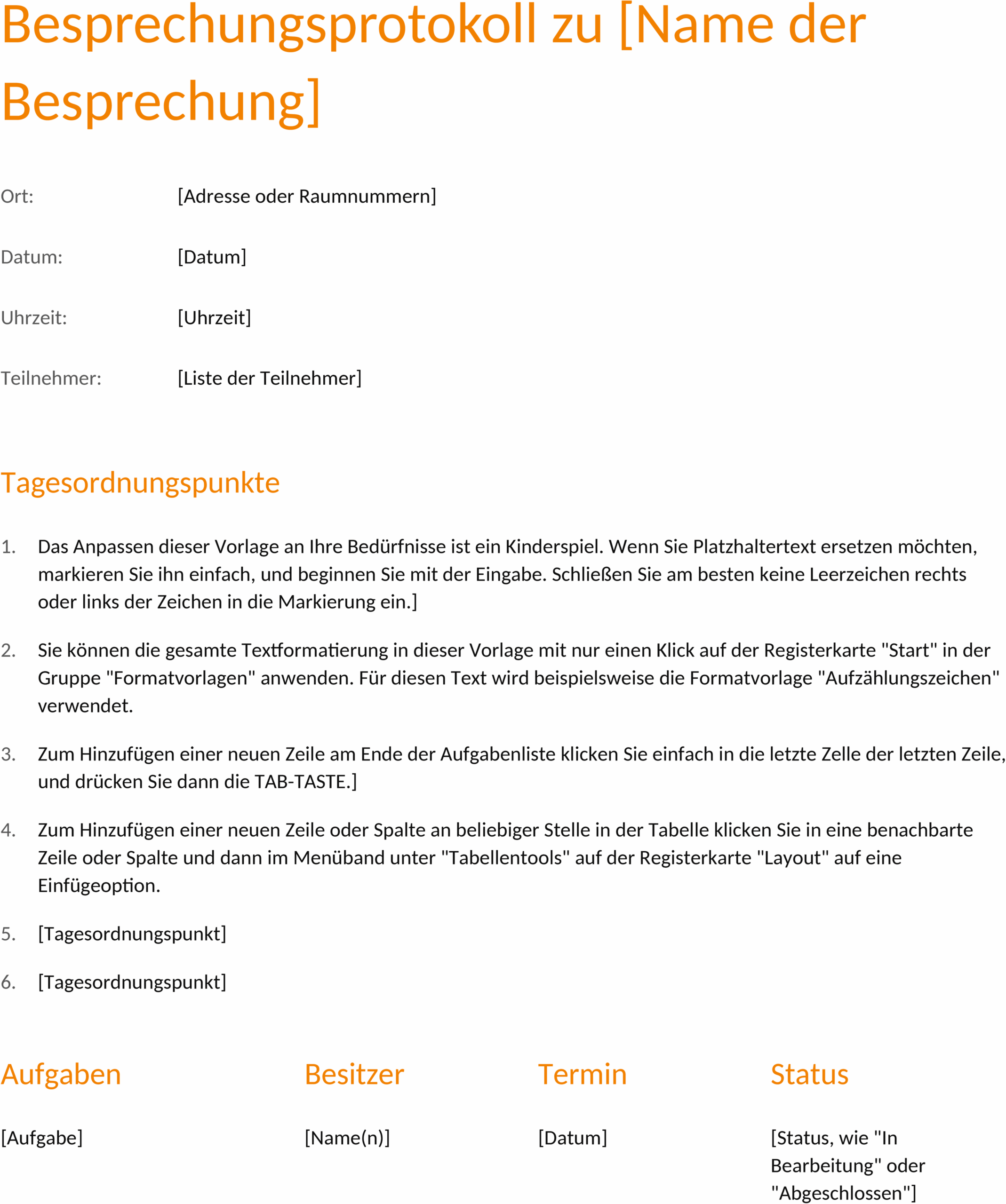 Besprechungsnotizen Design Orange
