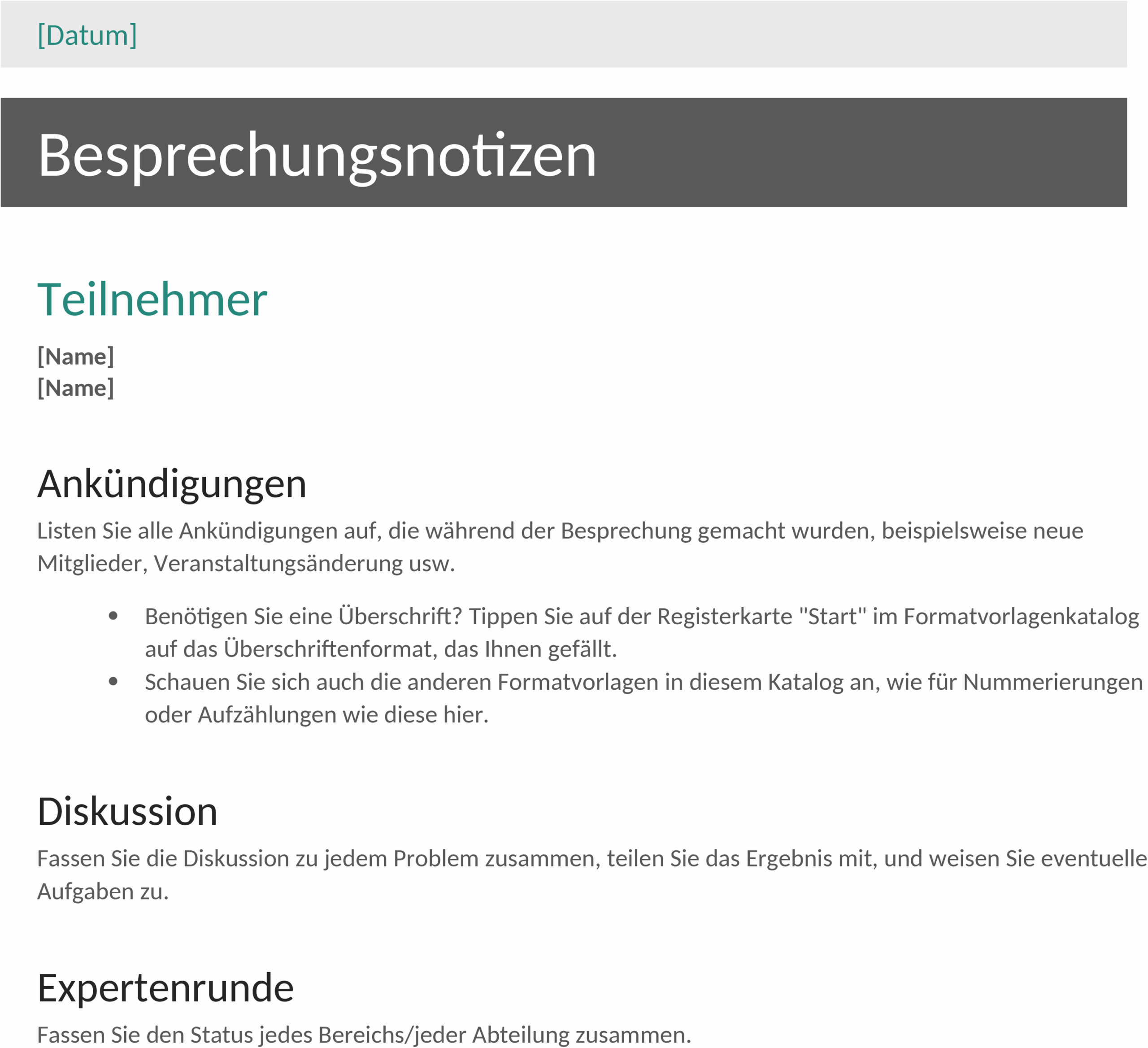 Besprechungsnotizen Word-Template