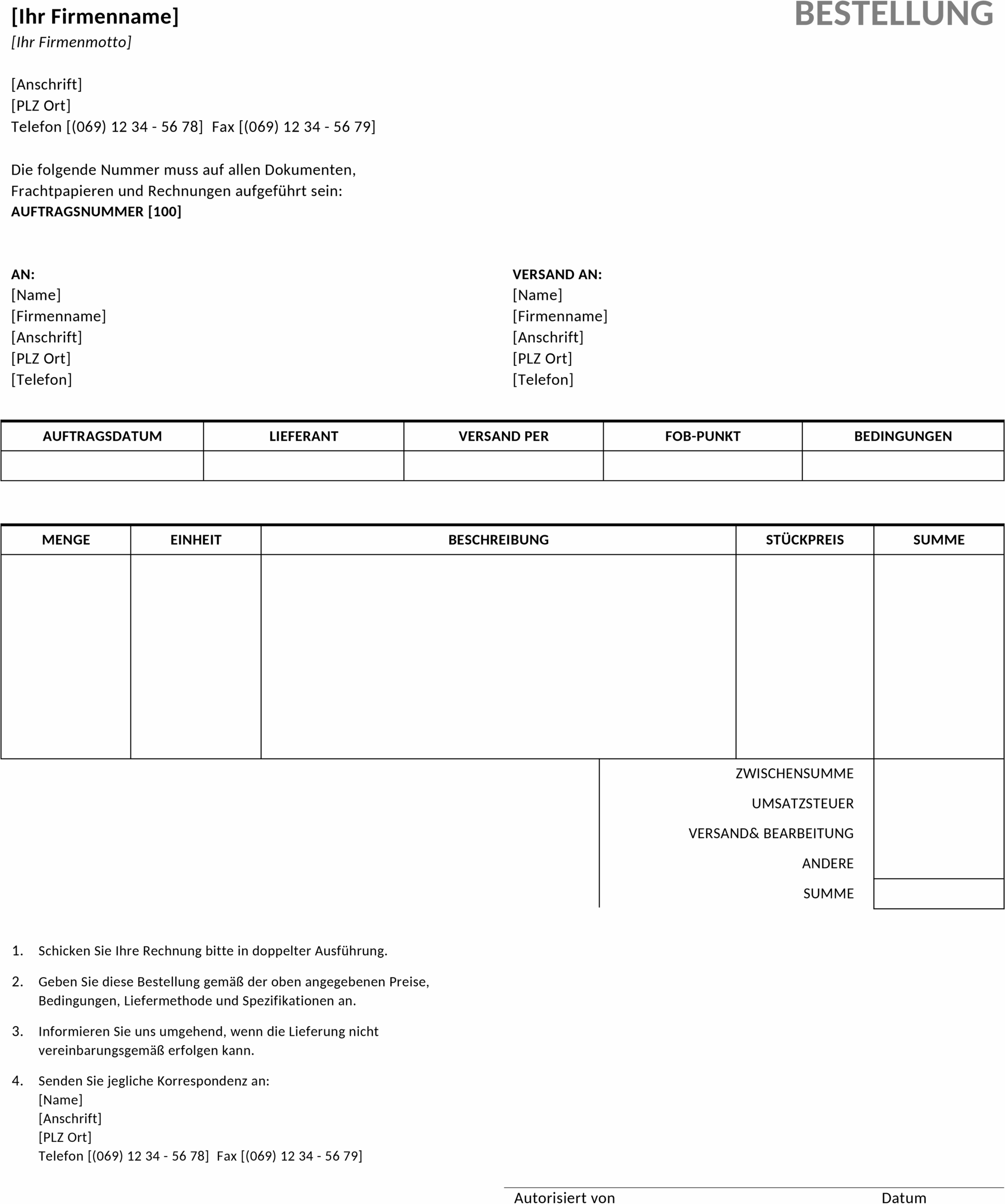 Bestellformular im DOCX-Format für Effiziente Abläufe