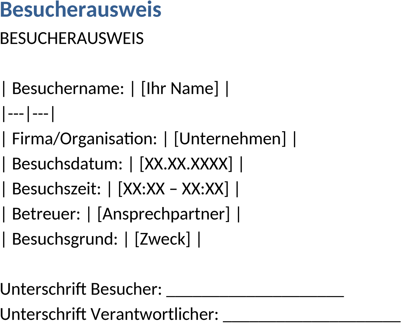 Besucherausweis Word-Template