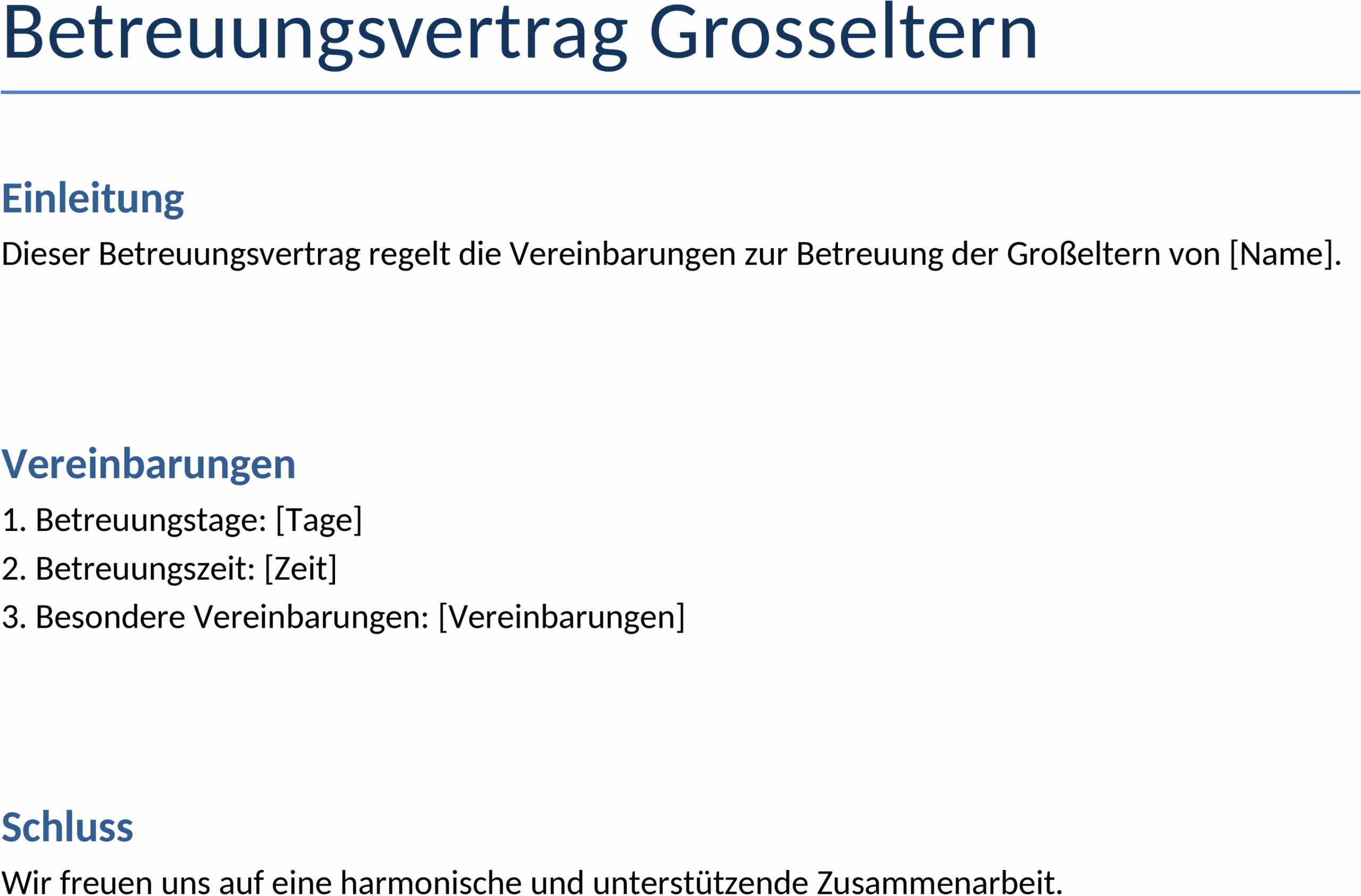 Betreuungsvertrag Großeltern Word Datei