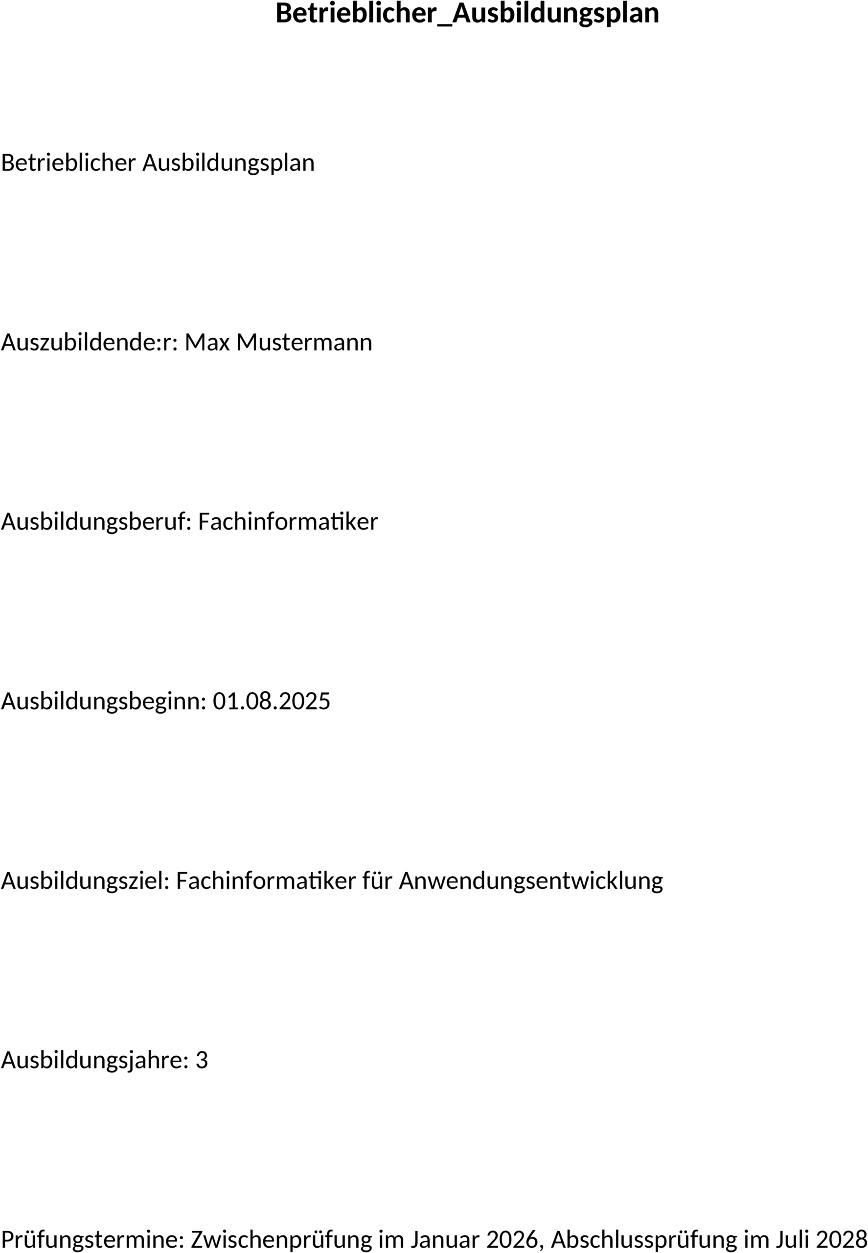 Betrieblicher Ausbildungsplan als Word-Dokument