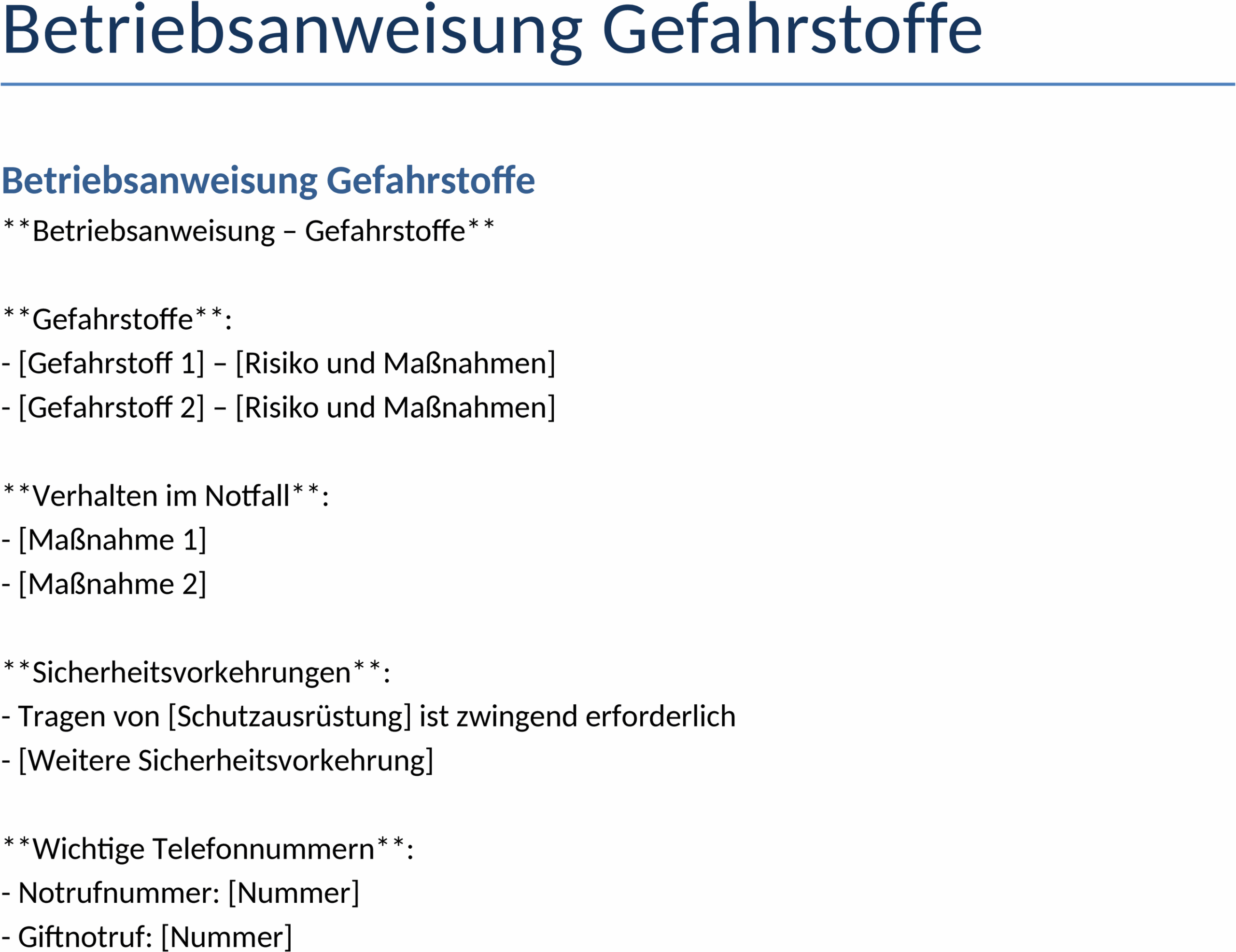 Betriebsanweisung Gefahrstoffe Word Vorlage
