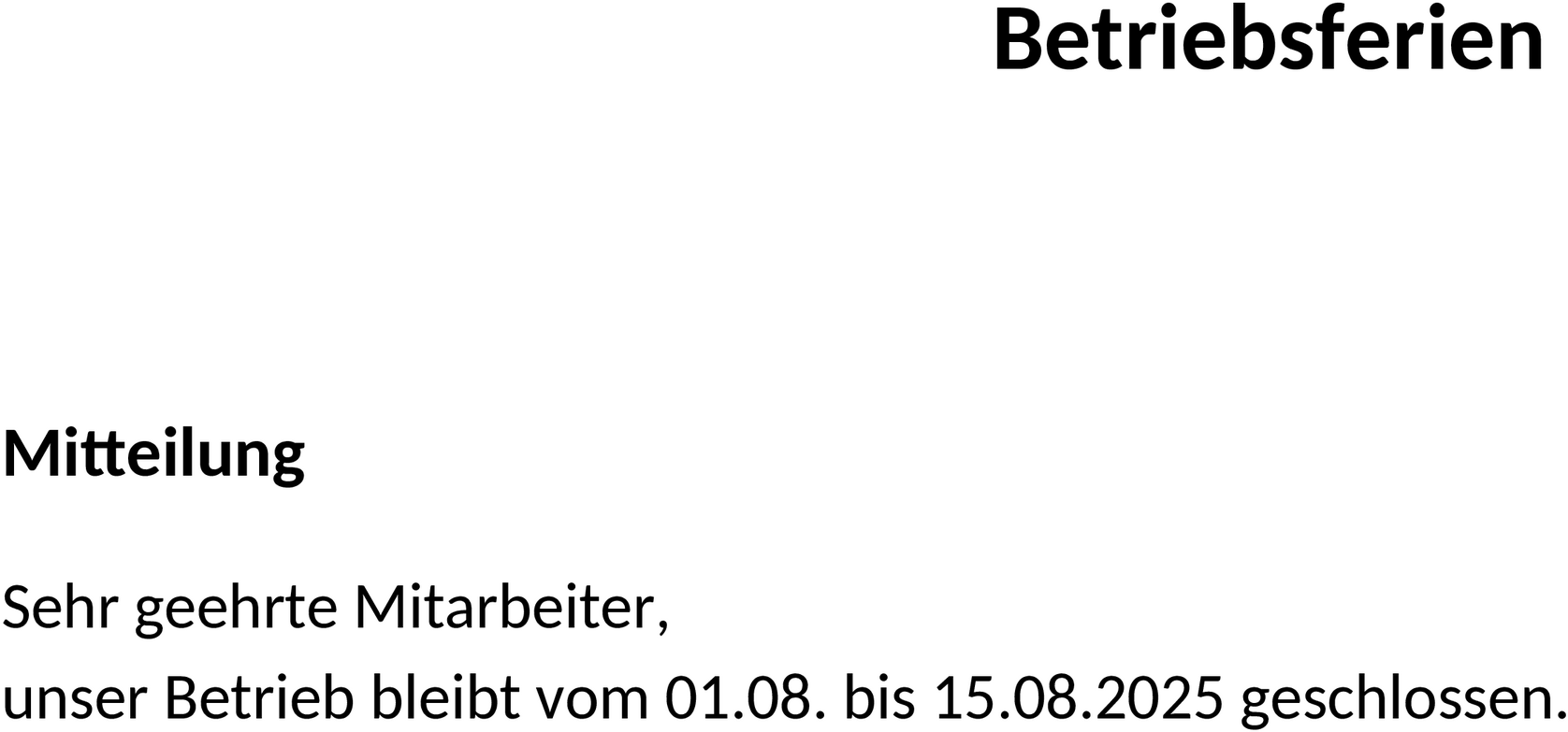 Word-Dokument: Betriebsferien Hinweiszettel