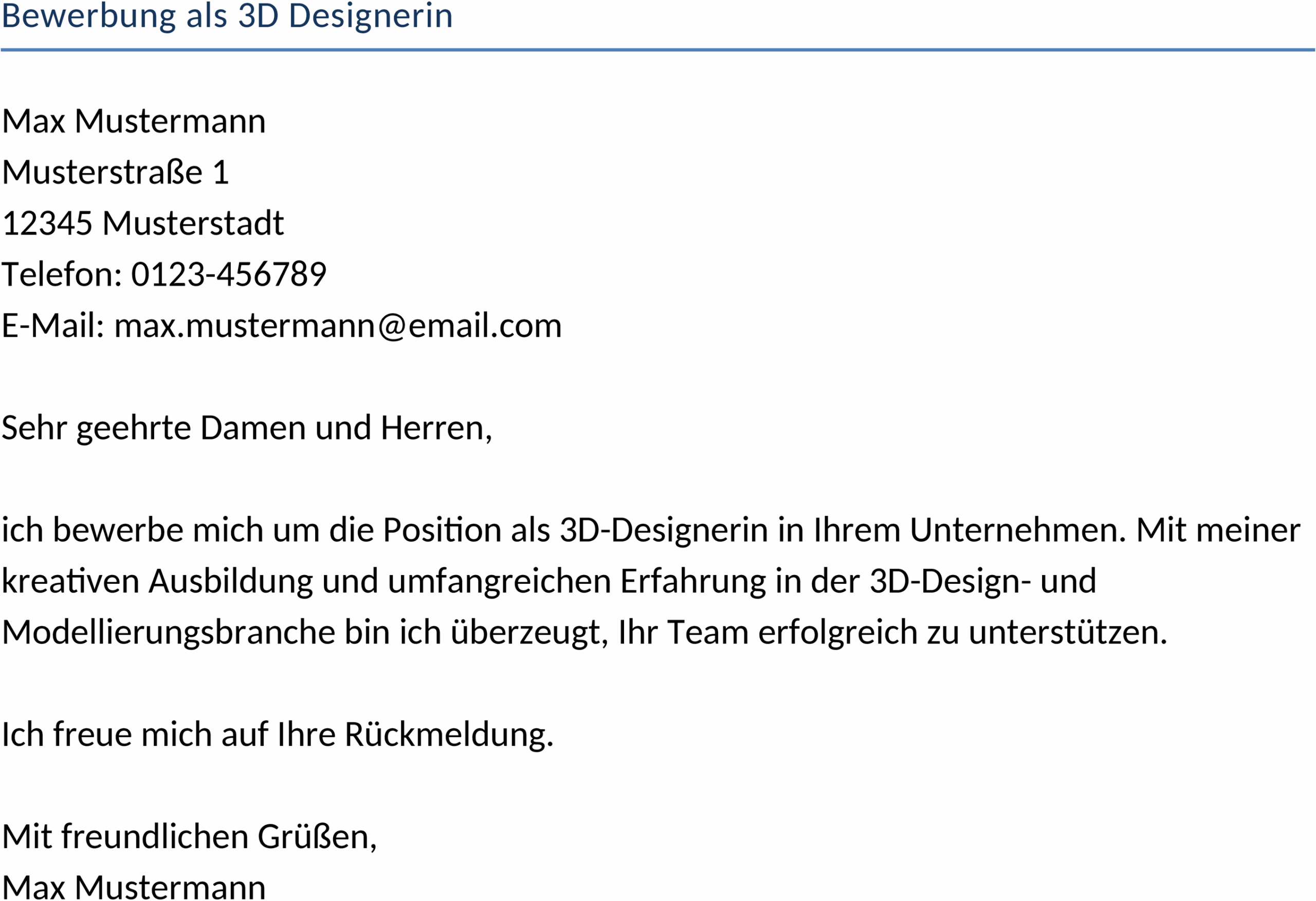 Word-Vorlage Bewerbung als 3D-Designerin