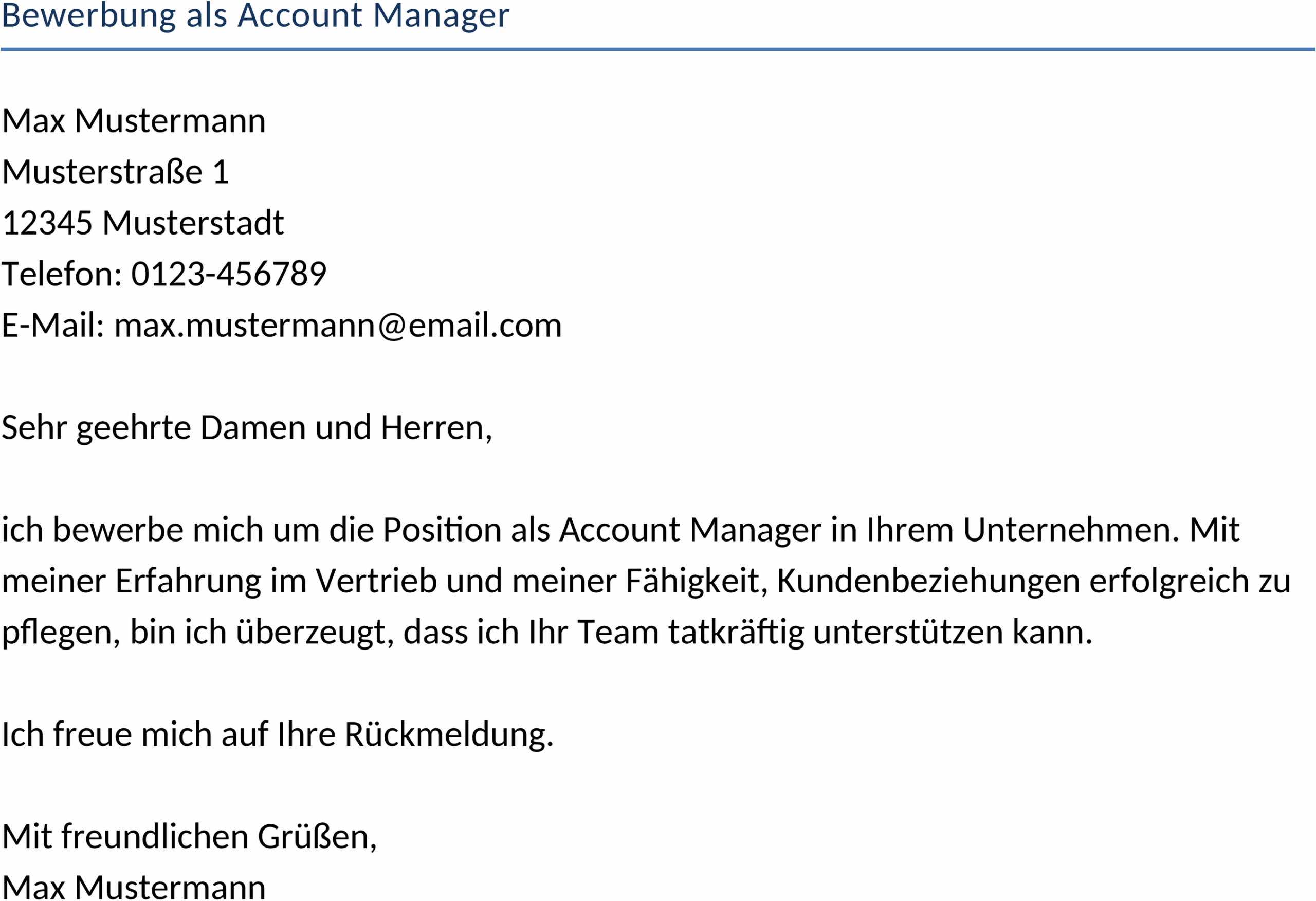 Bewerbungsvorlage als Account Manager