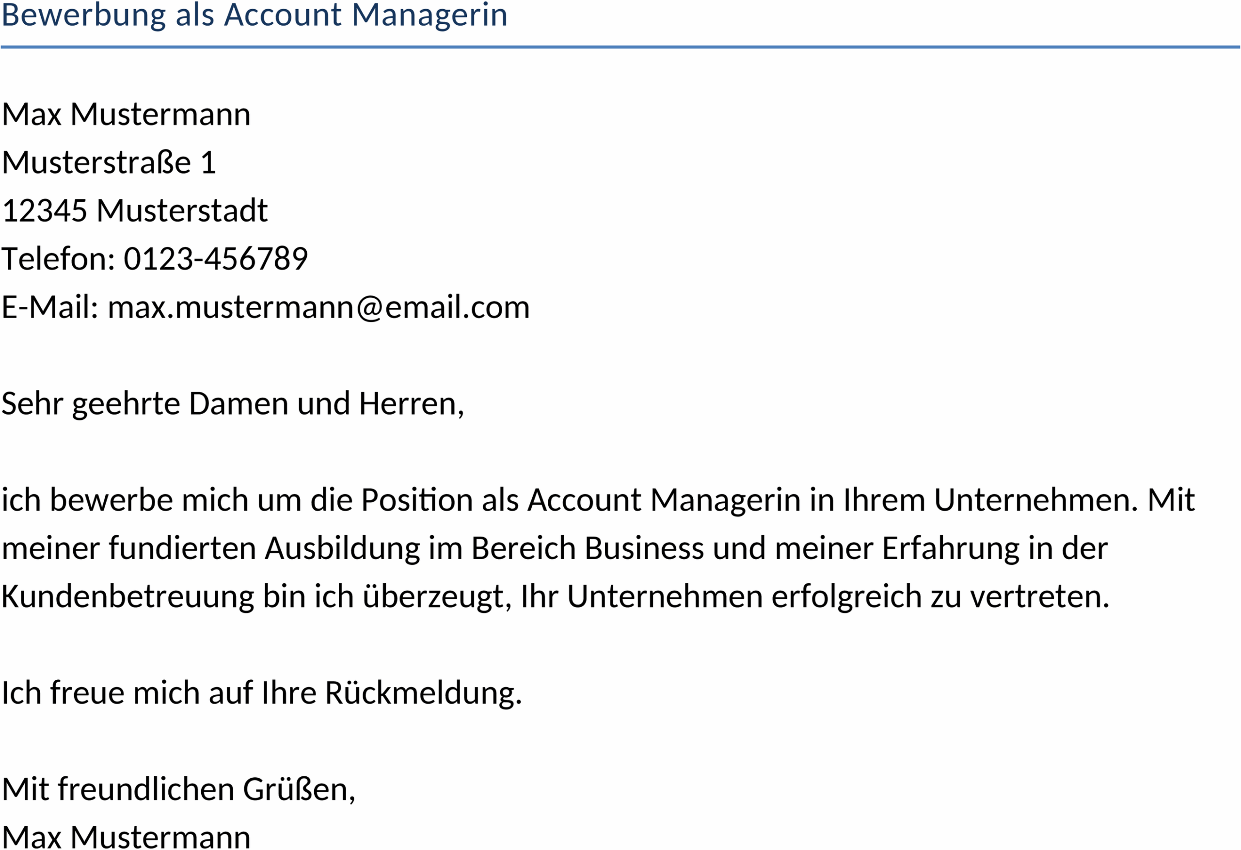 Bewerbungsvorlage als Account Managerin Word