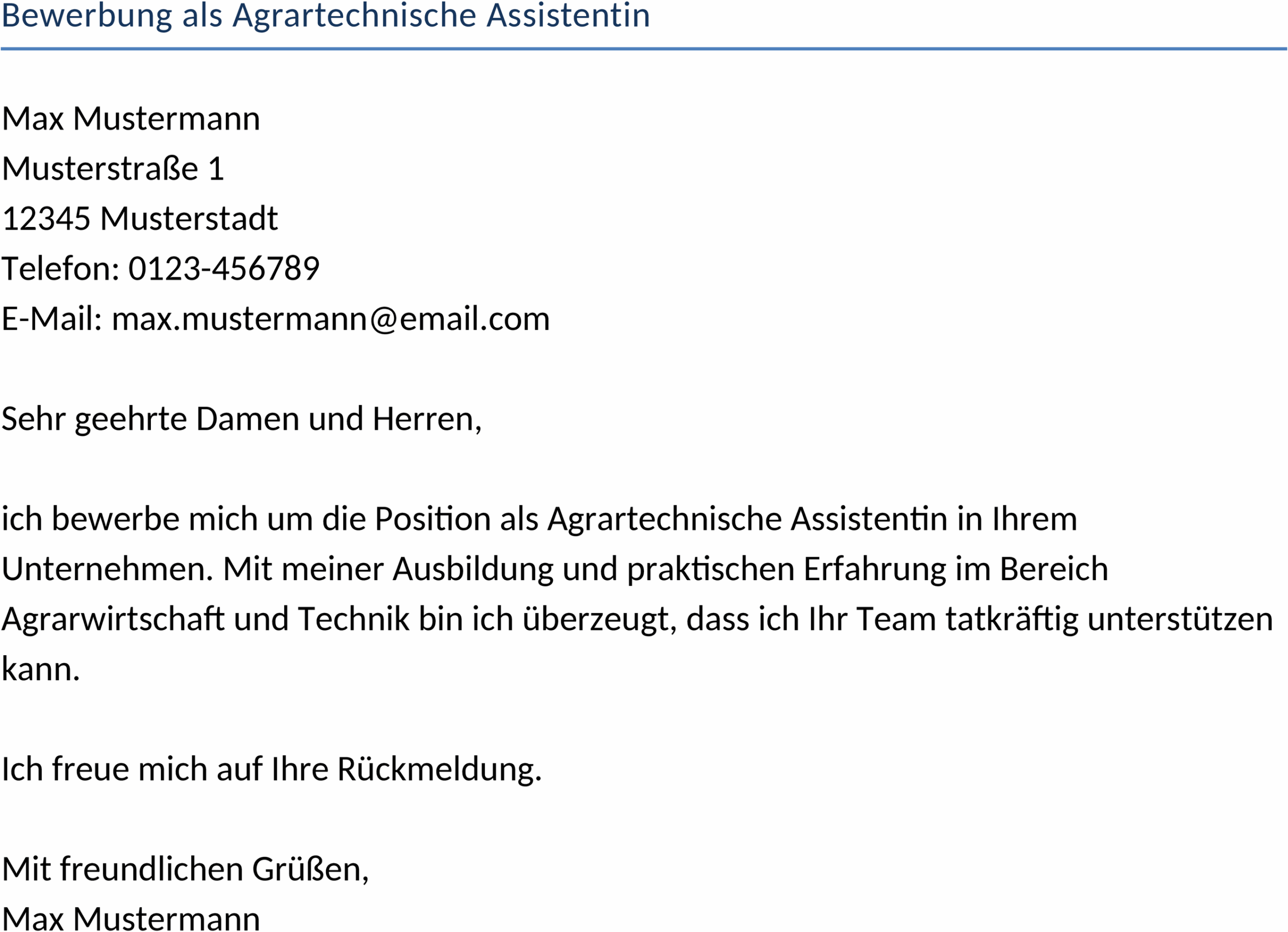 Word Vorlage für Bewerbung als agrartechnische Assistentin