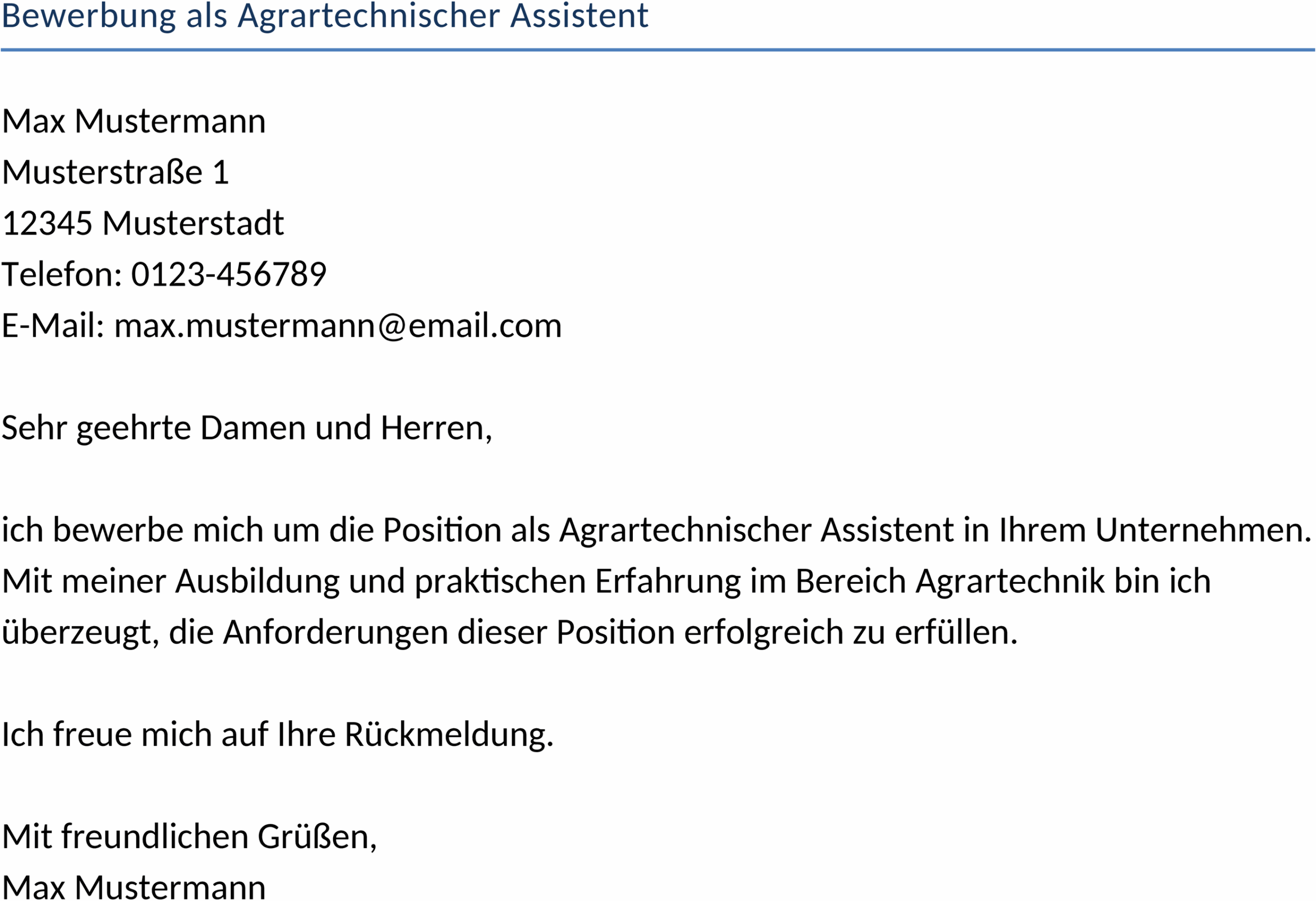 Bewerbungsvorlage für Agrartechnische Assistenten