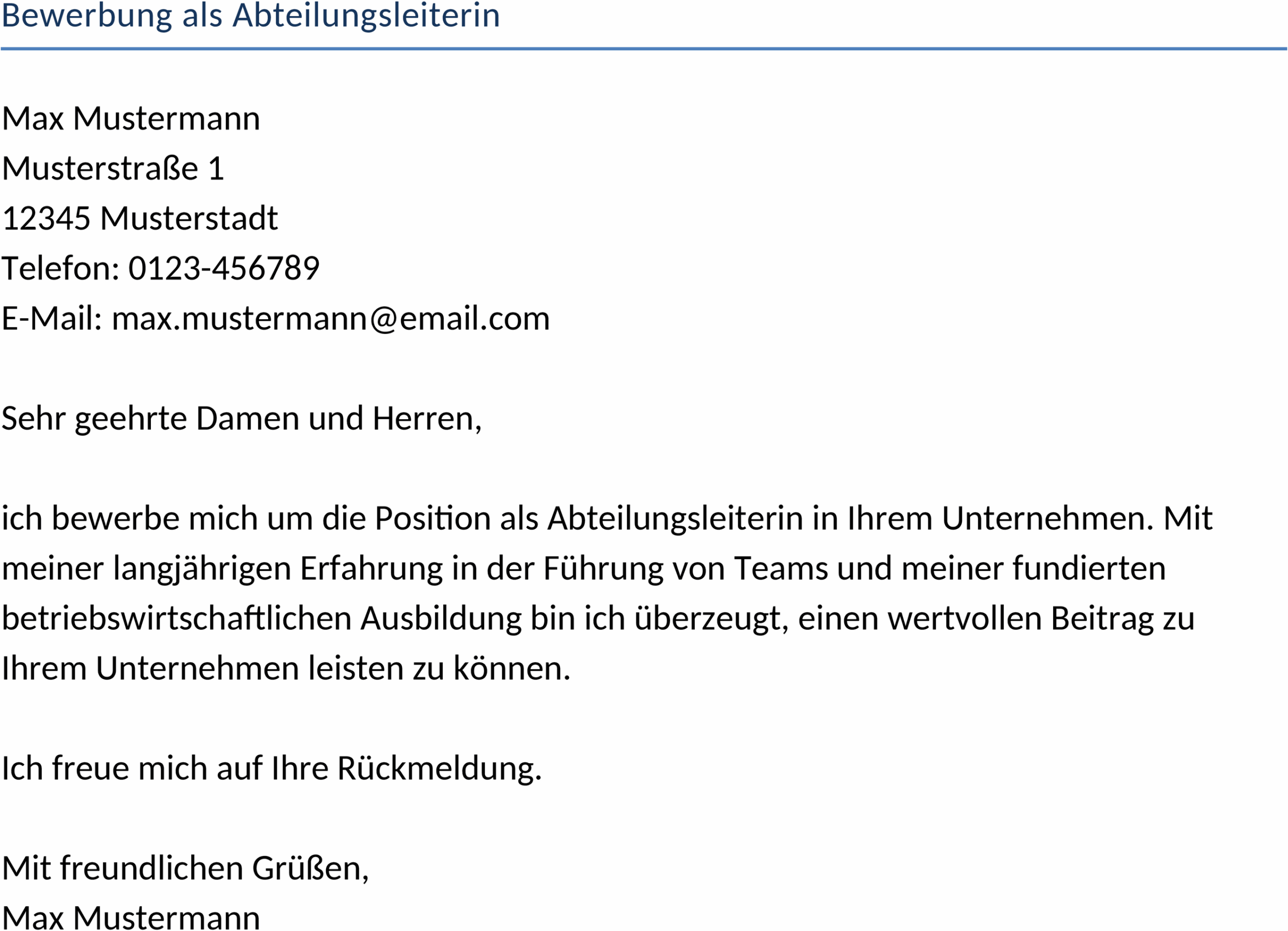 Word-Dokument Bewerbung als Abteilungsleiterin