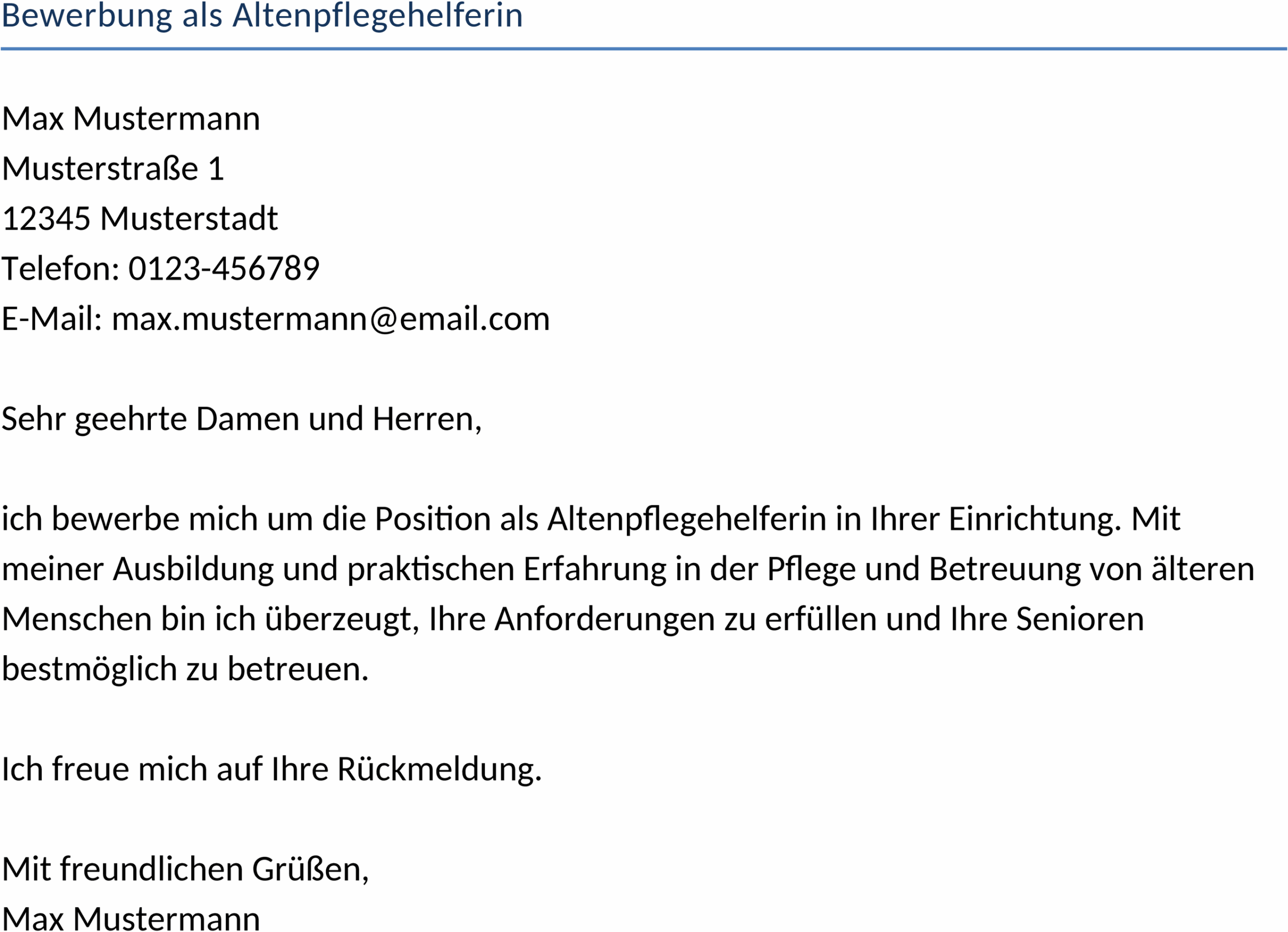Bewerbung als Altenpflegehelferin Word-Dokument