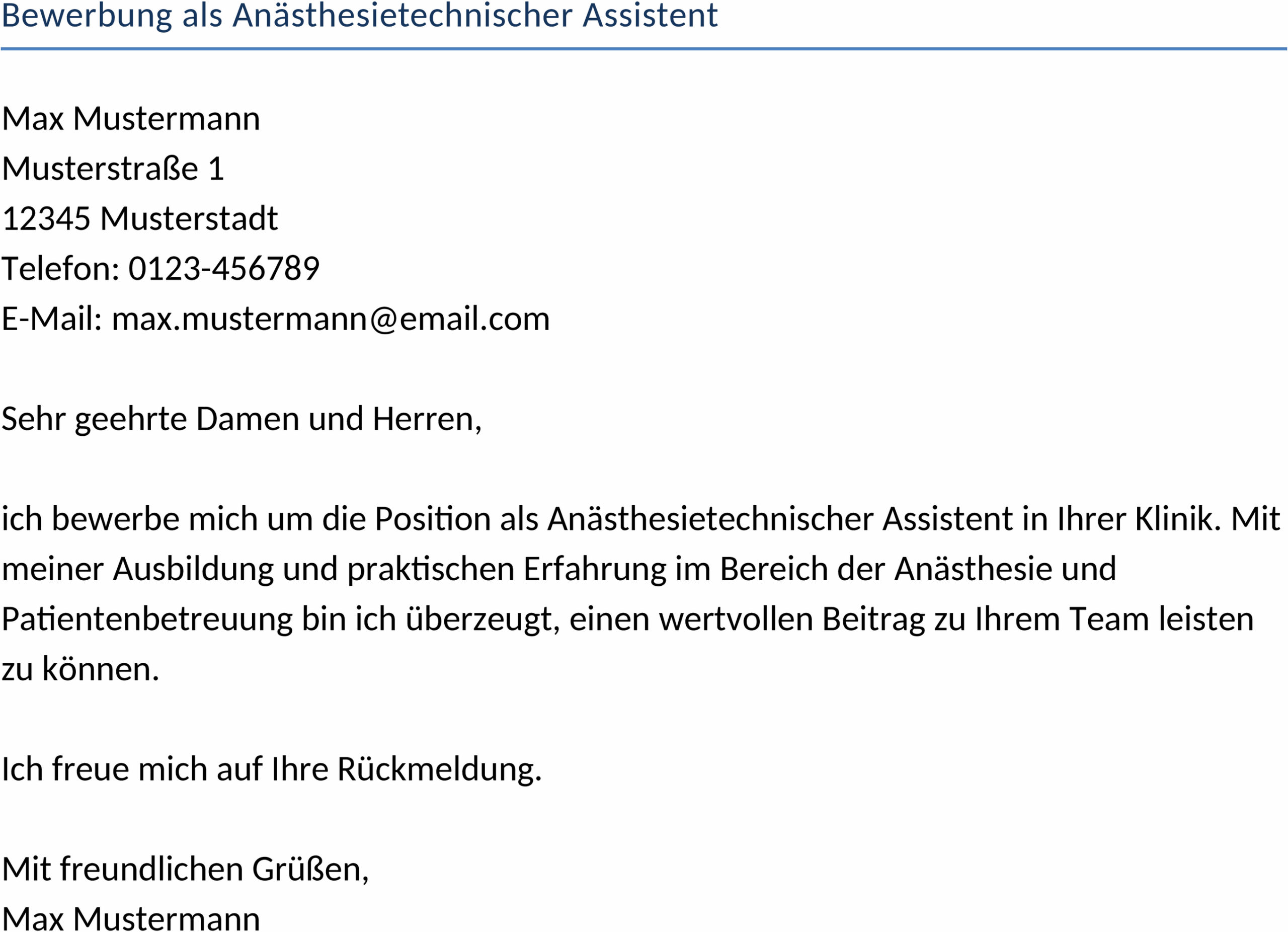 Bewerbungsvorlage Word für Anästhesietechnische Assistenten