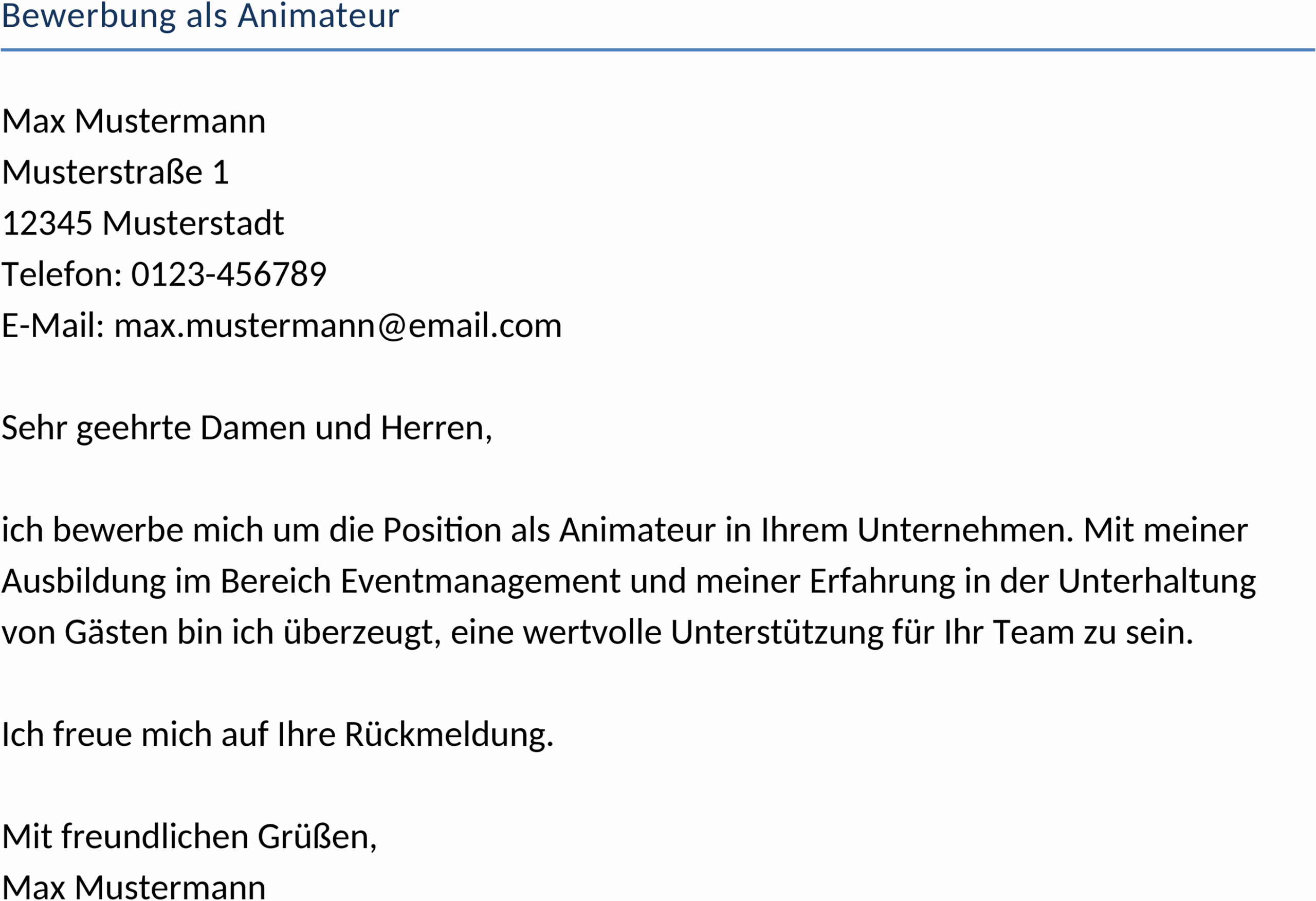Bewerbungsvorlage Animateur im DOCX-Format