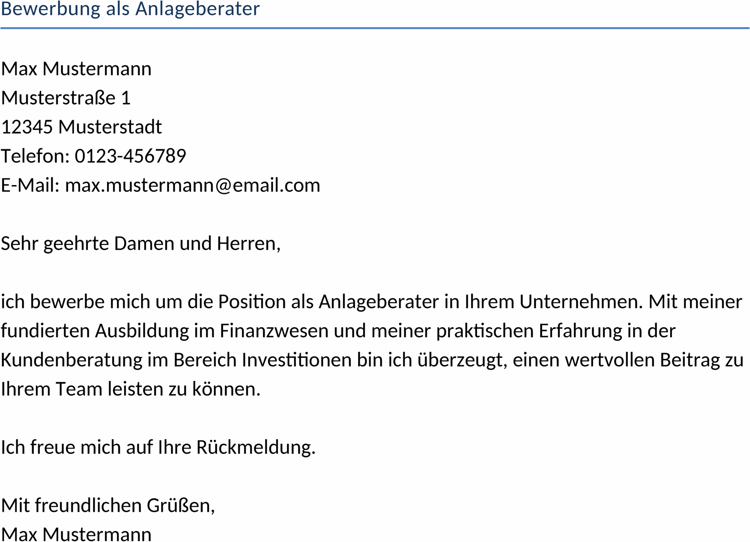 Bewerbung als Anlageberater Word-Vorlage