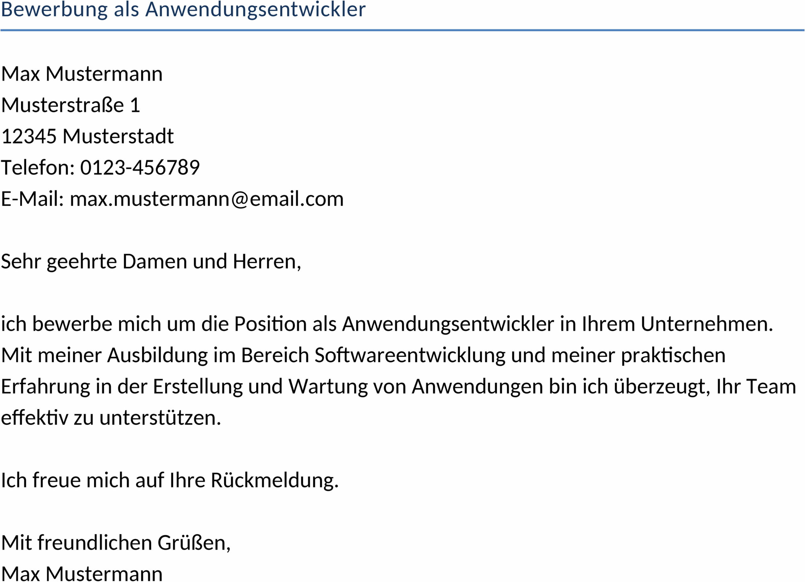 Word-Vorlage Bewerbung als Anwendungsentwickler