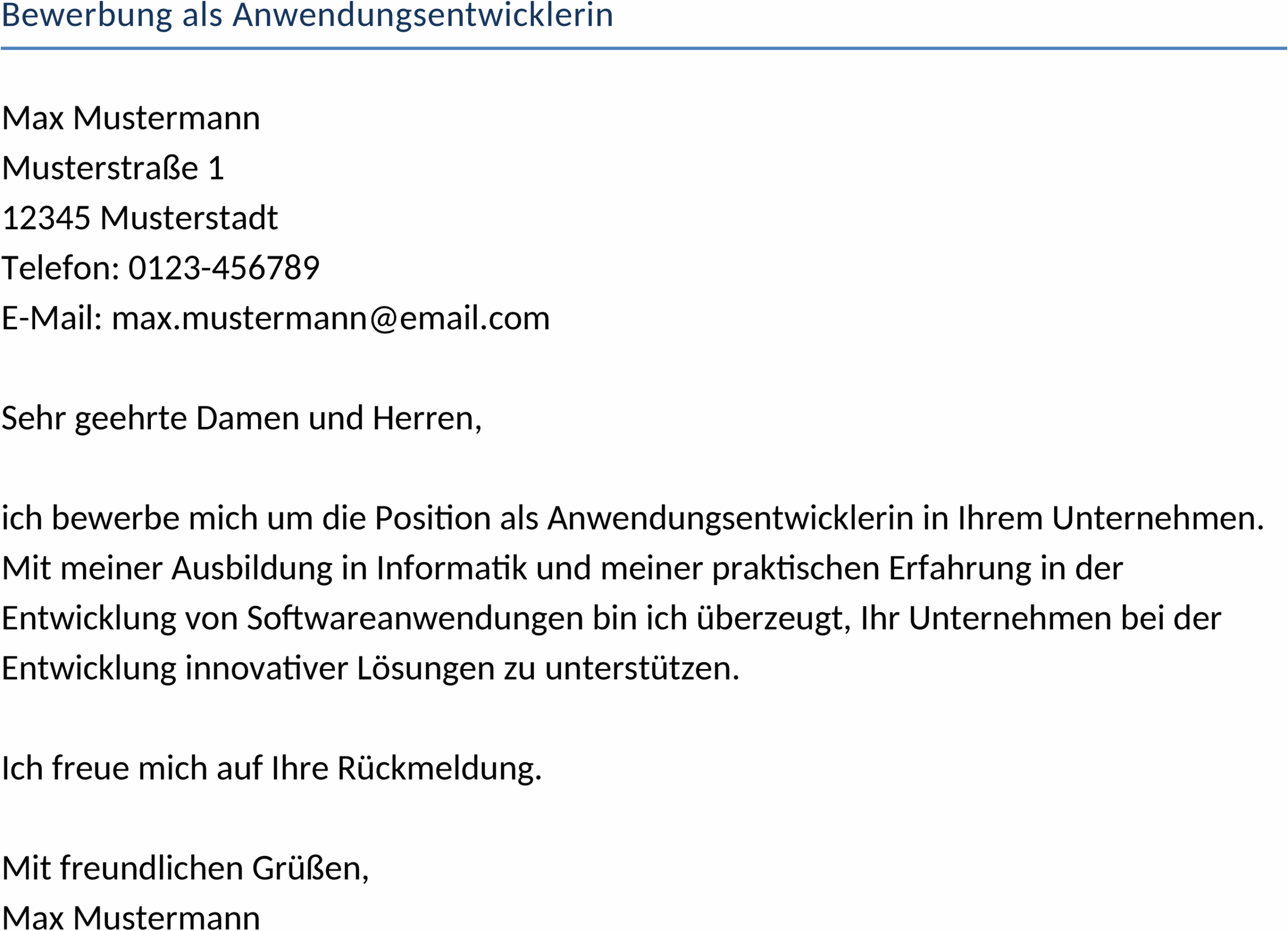 Bewerbungsvorlage als Anwendungsentwicklerin