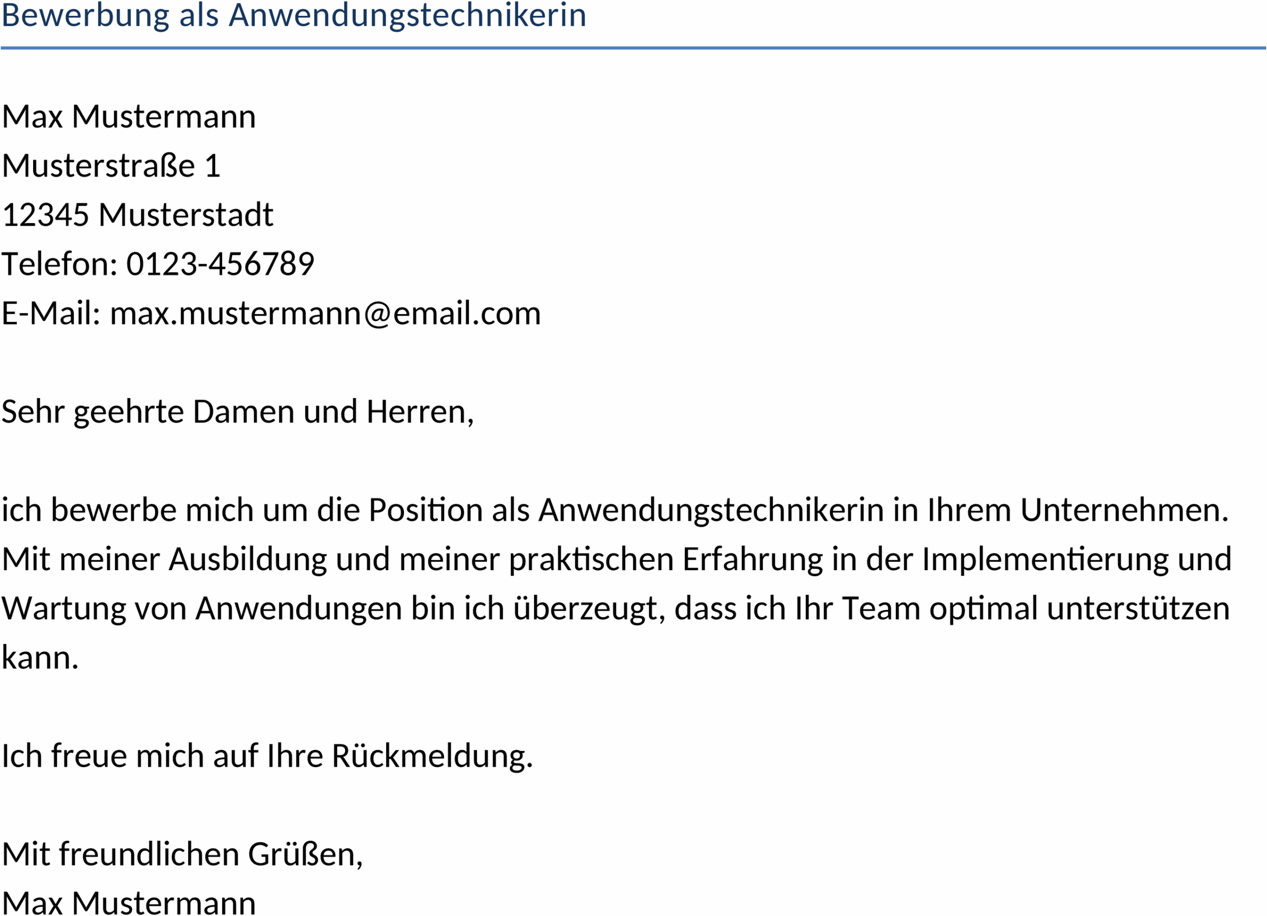 Bewerbung als Anwendungstechnikerin Word Datei