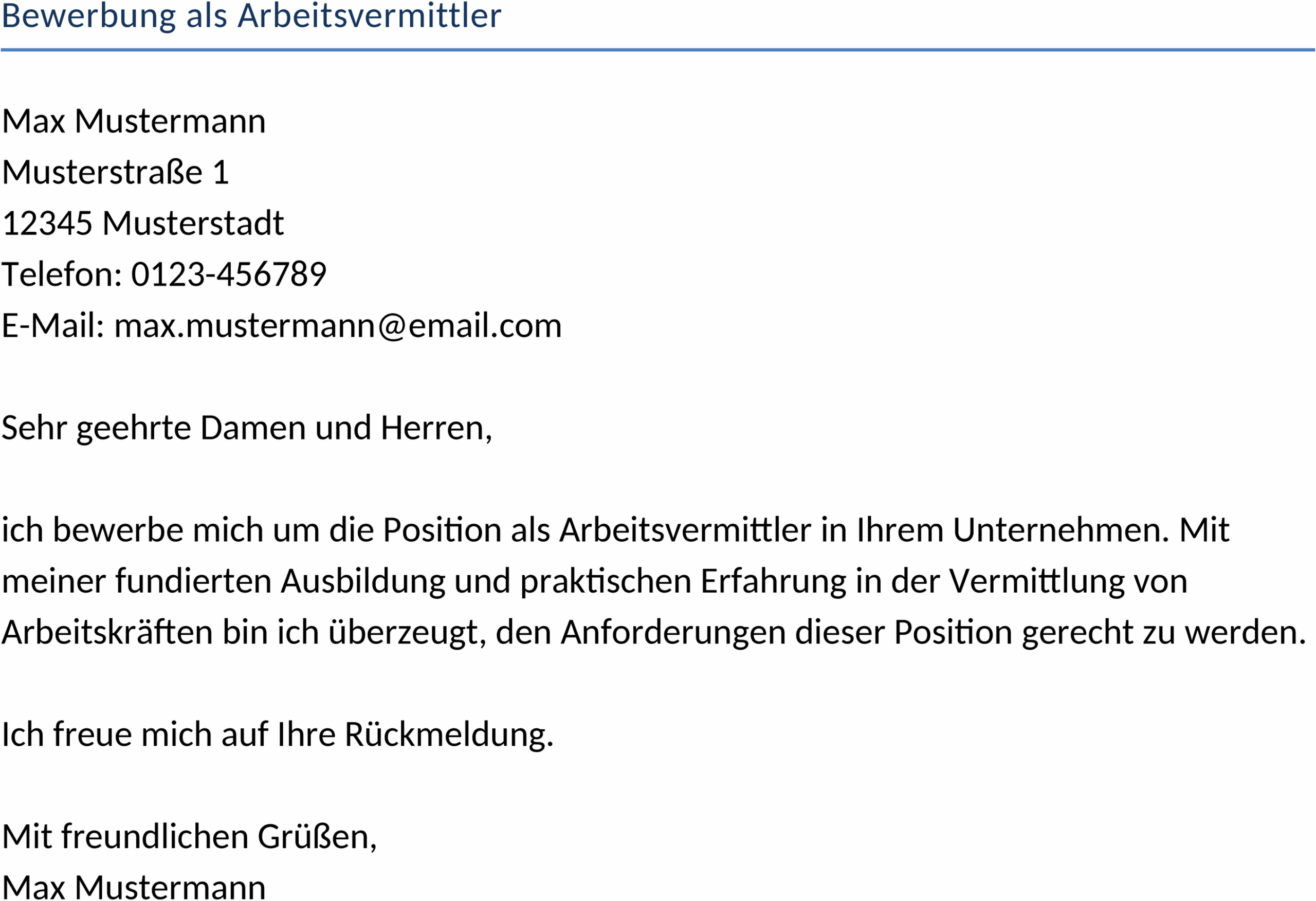Bewerbung als Arbeitsvermittler Word-Dokument