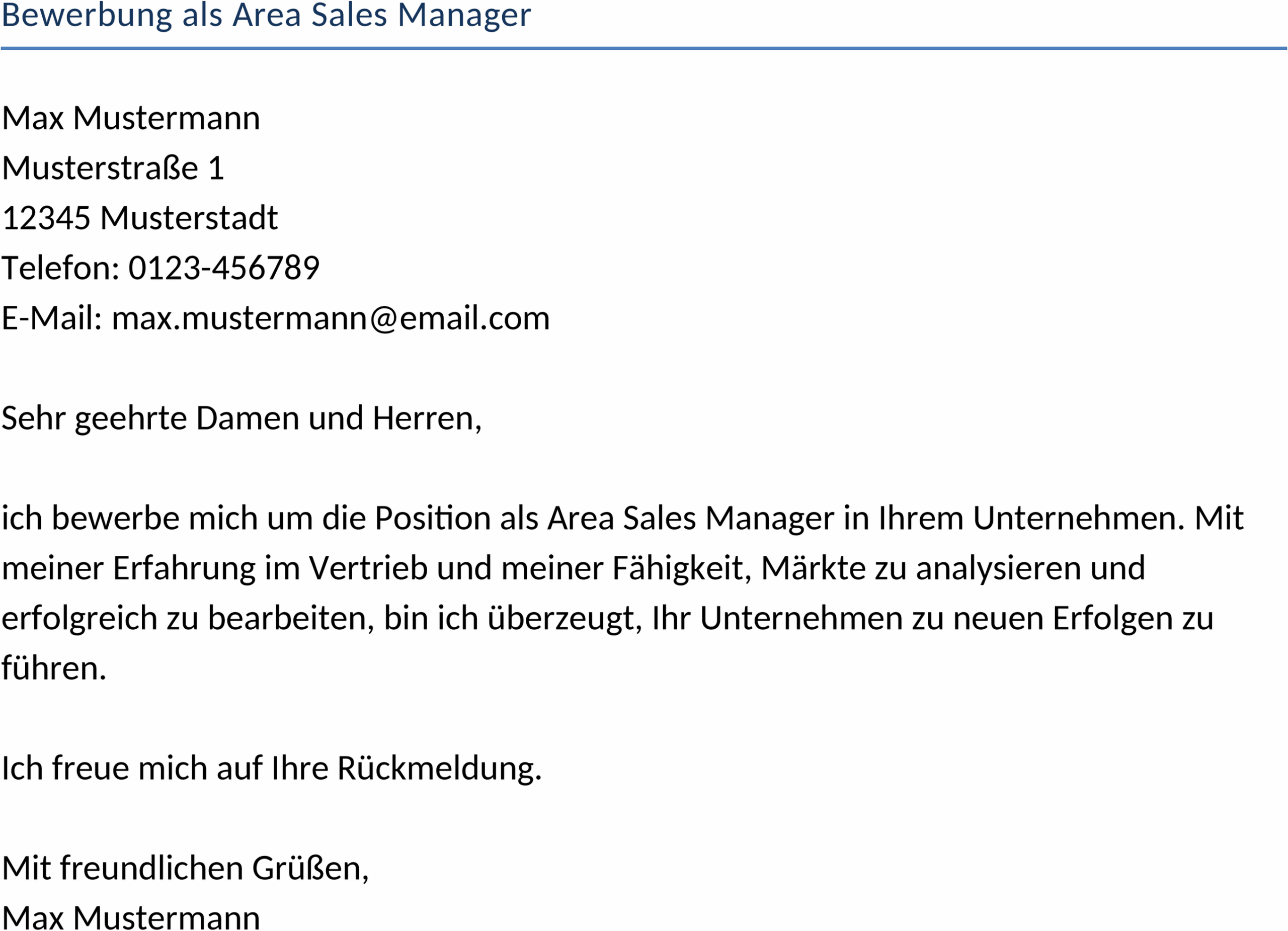 Word-Vorlage Bewerbung als Area Sales Manager