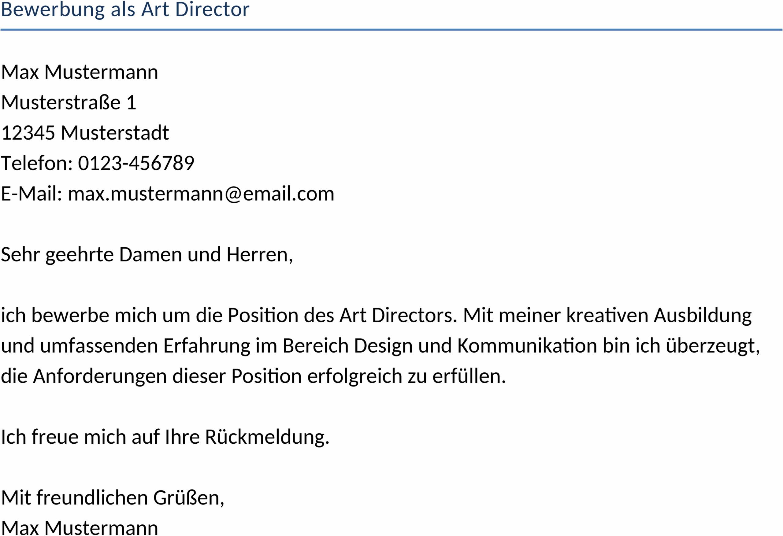 Bewerbungsvorlage als Word-Datei für Art Director