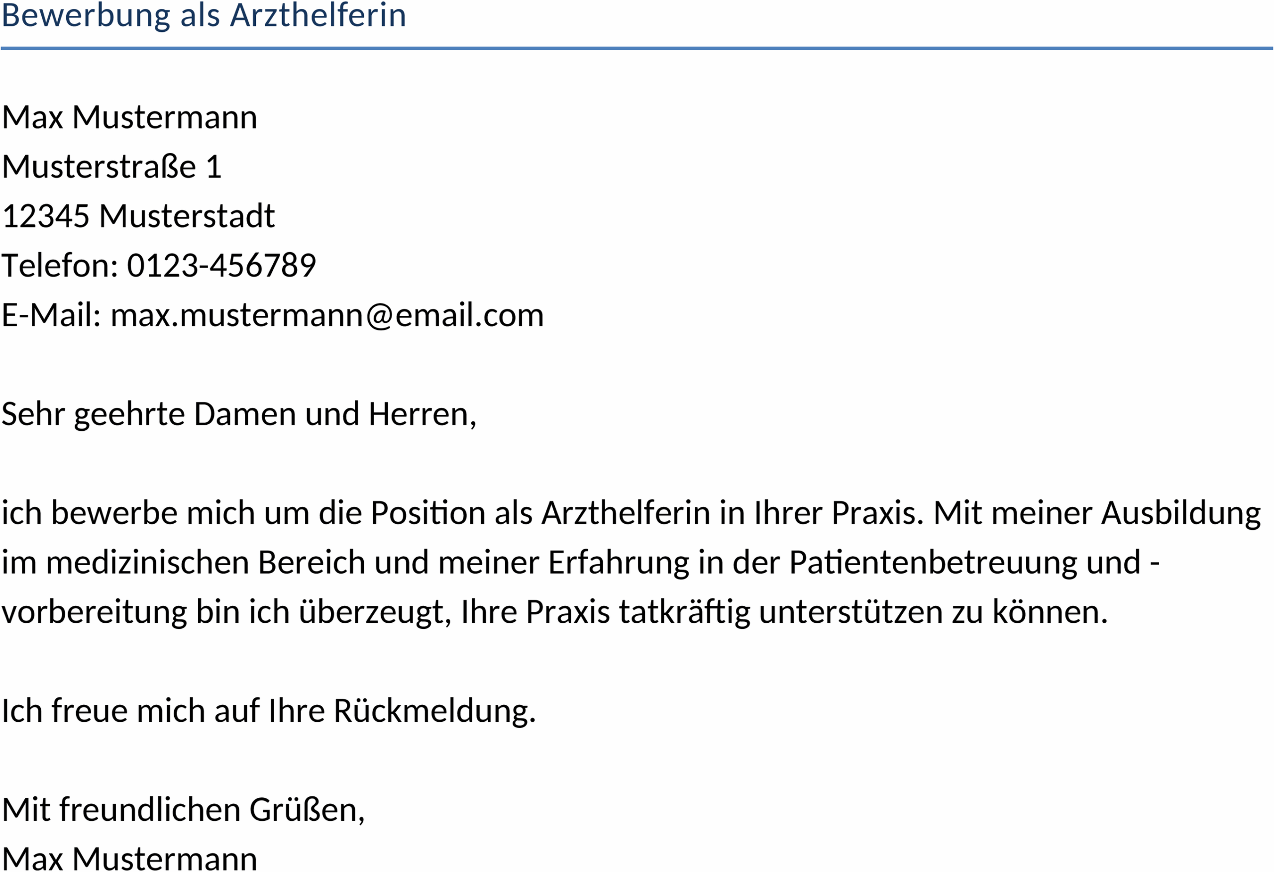 Word-Vorlage Bewerbung als Arzthelferin